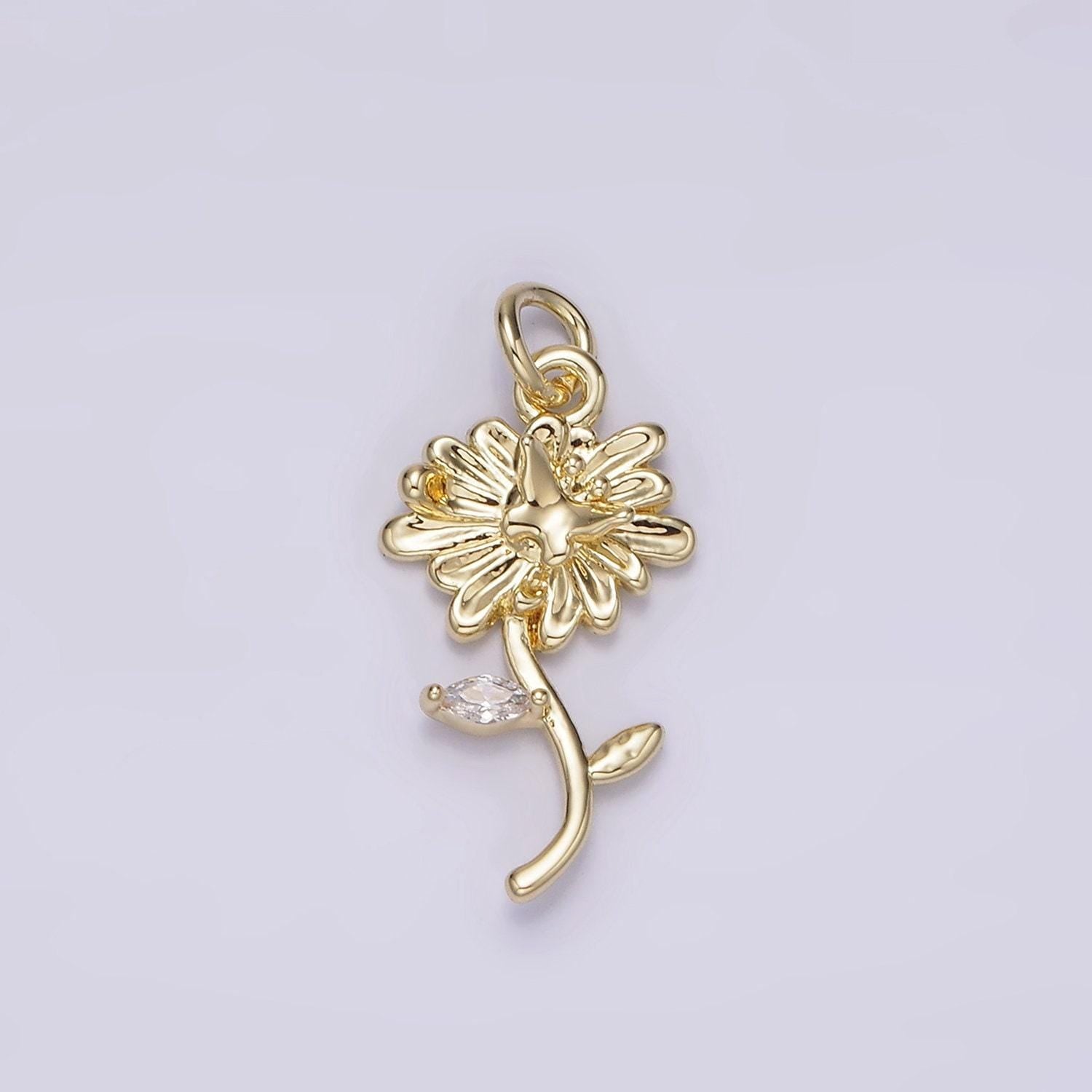 14k gold filled daisy butterfly clear marquise leaf charm | ag215