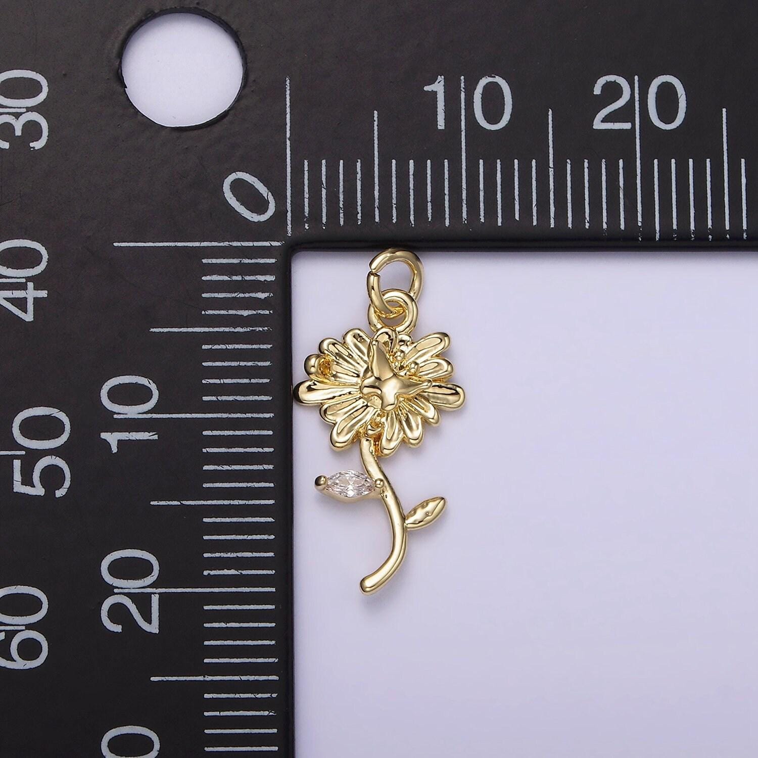 14k gold filled daisy butterfly clear marquise leaf charm | ag215