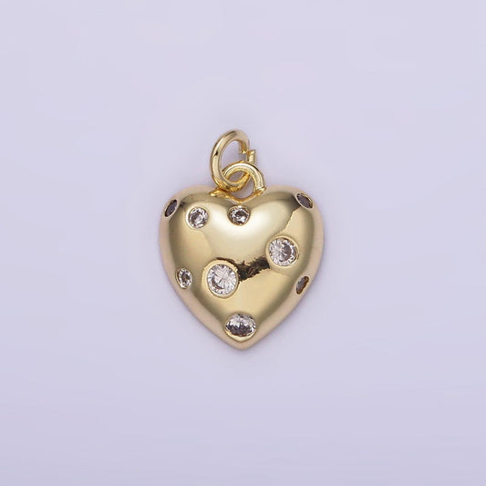 Gold heart charm, cz dots bubble charm pendant tiny heart charm 14k gold filled ag-208