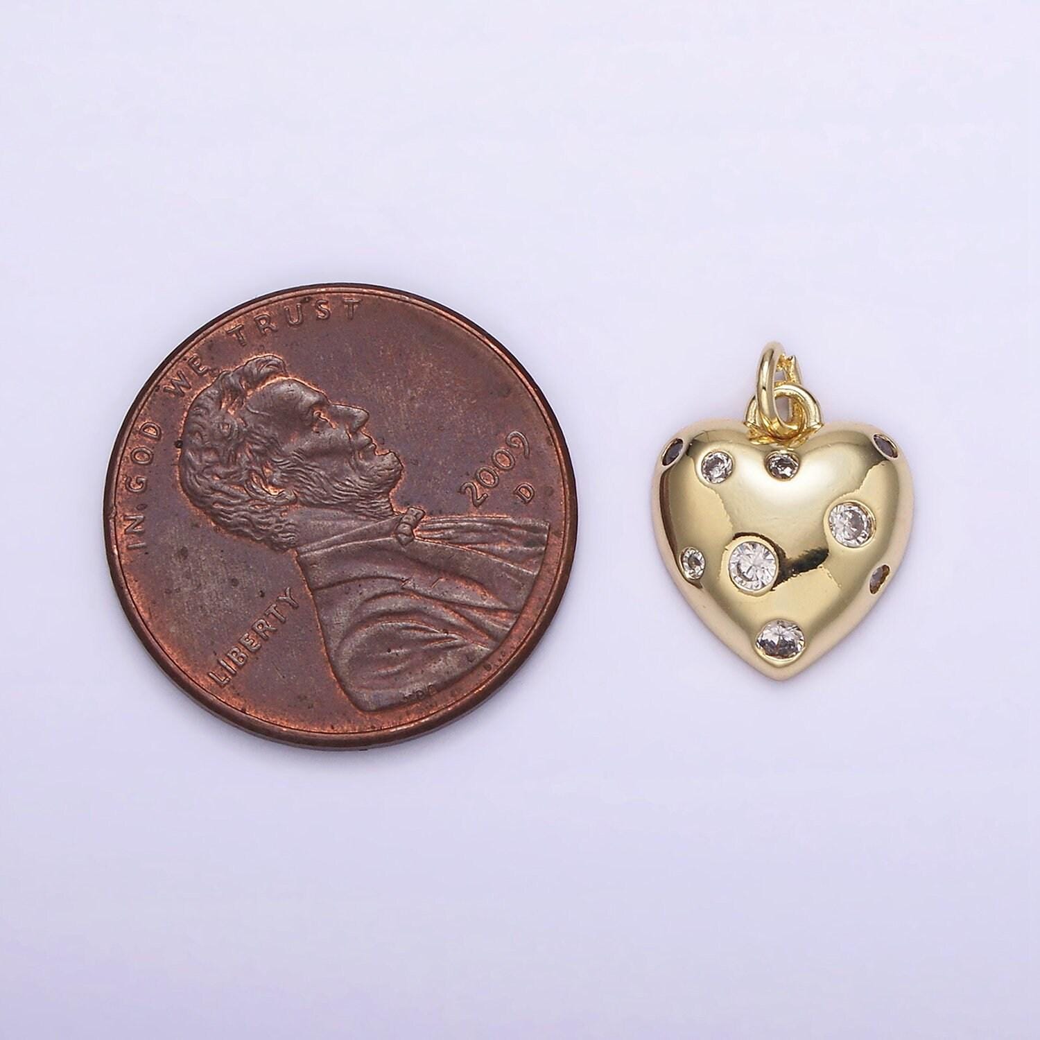 Gold heart charm, cz dots bubble charm pendant tiny heart charm 14k gold filled ag-208