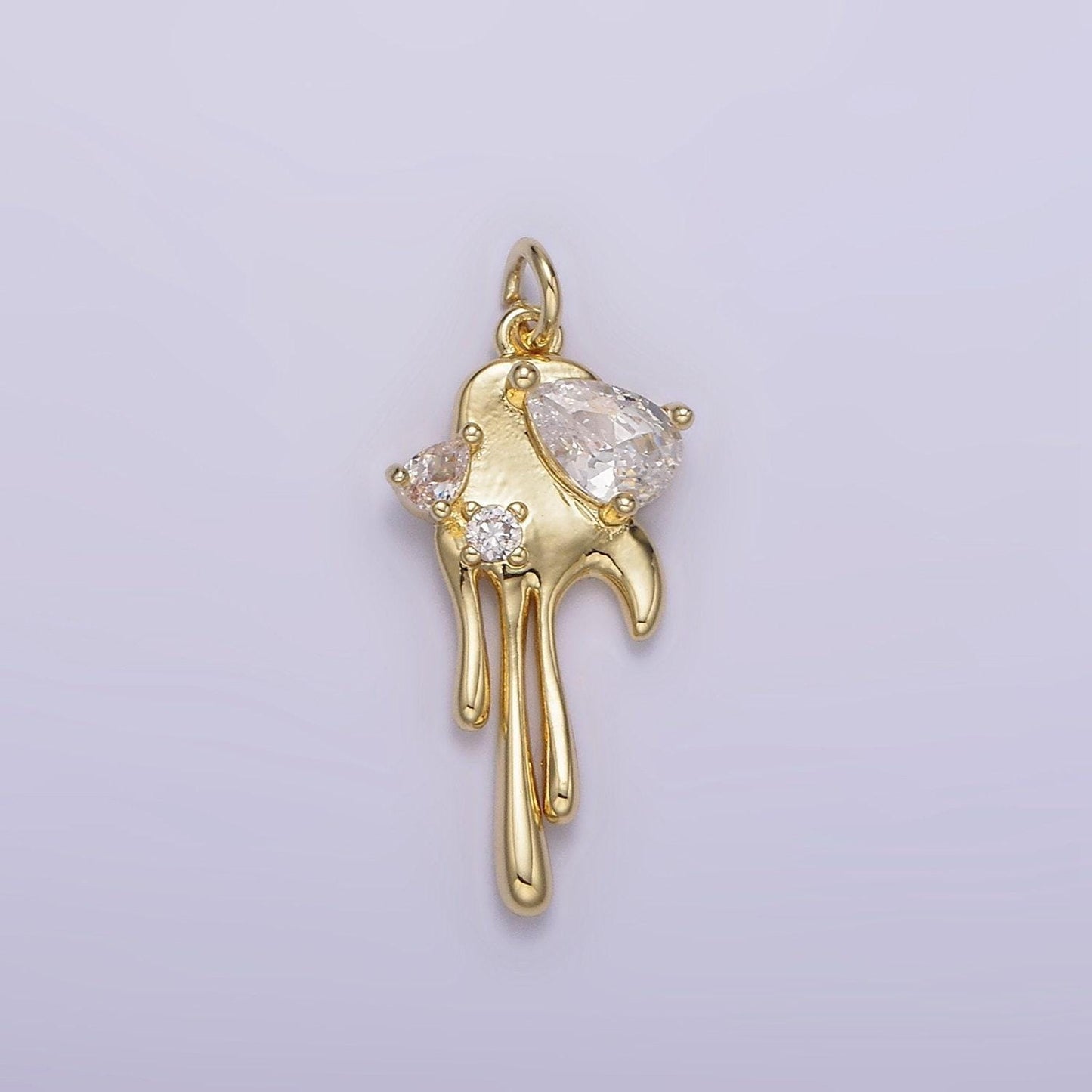 Dainty gold dripping melting heart with clear purple cz stone ag-204 ag-205