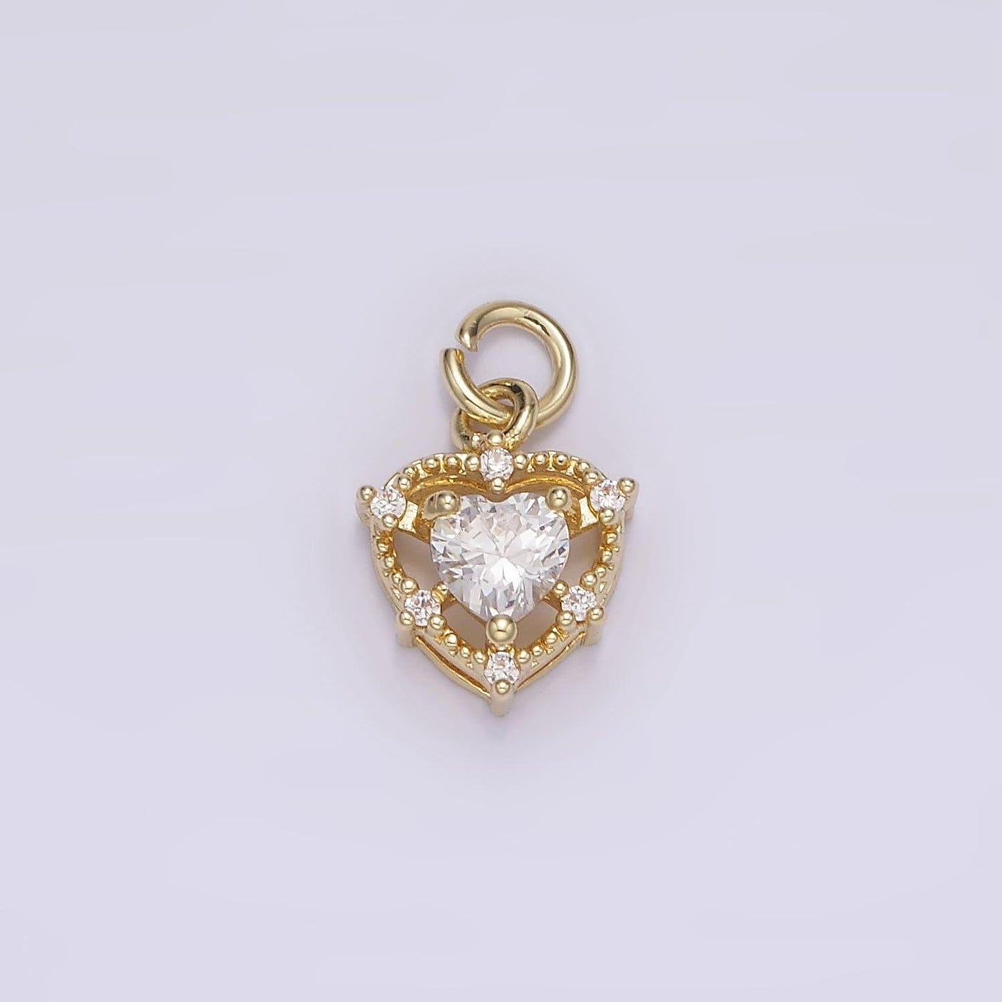 14k gold filled clear heart cz beaded outline charm | ag199