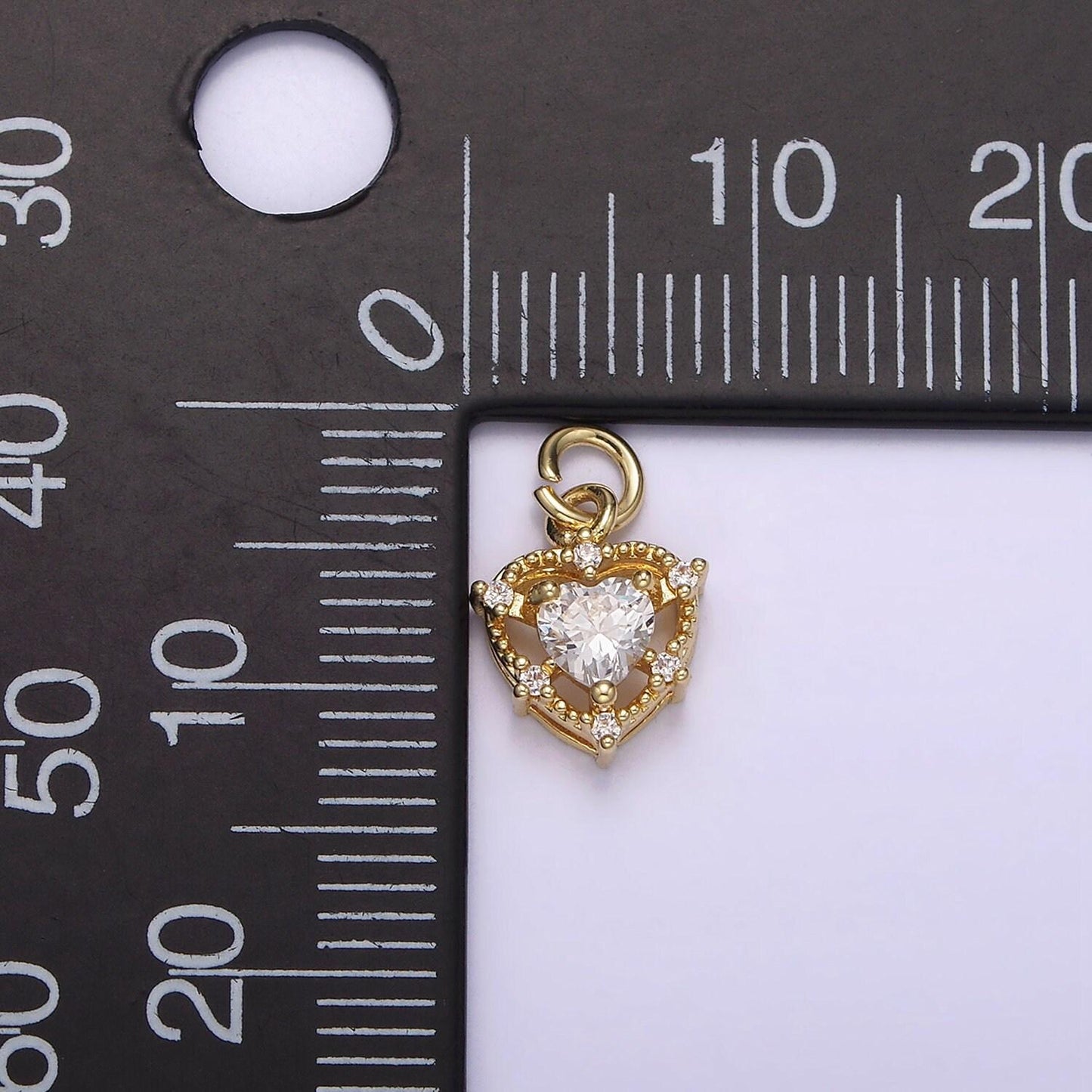 14k gold filled clear heart cz beaded outline charm | ag199