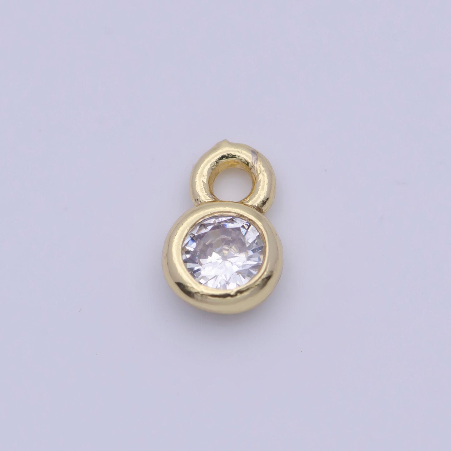 Mini chunky round cz pendant, 14k gold plated bold tiny clear micro paved cubic zirconia circle charm | ag139
