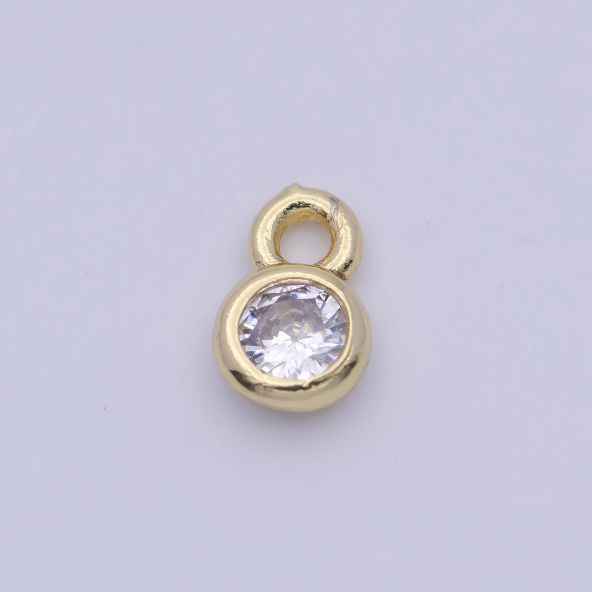 Mini chunky round cz pendant, 14k gold plated bold tiny clear micro paved cubic zirconia circle charm | ag139
