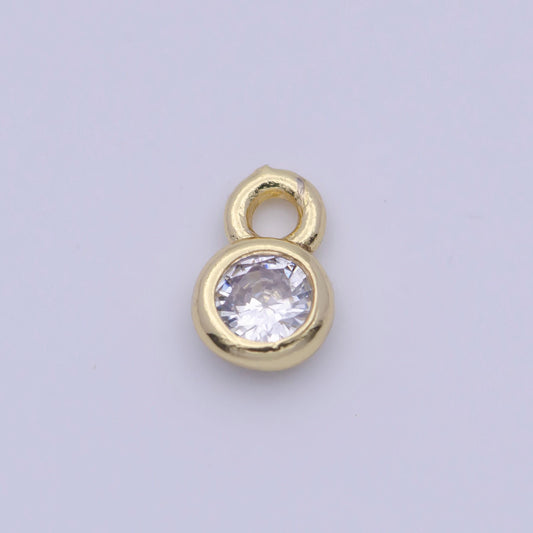 Mini chunky round cz pendant, 14k gold plated bold tiny clear micro paved cubic zirconia circle charm | ag139