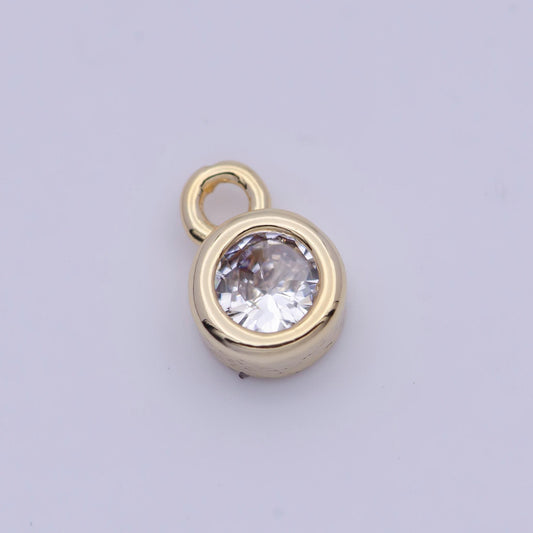 Mini round cz pendant, 16k gold plated tiny clear micro paved cubic zirconia circle charm | ag137