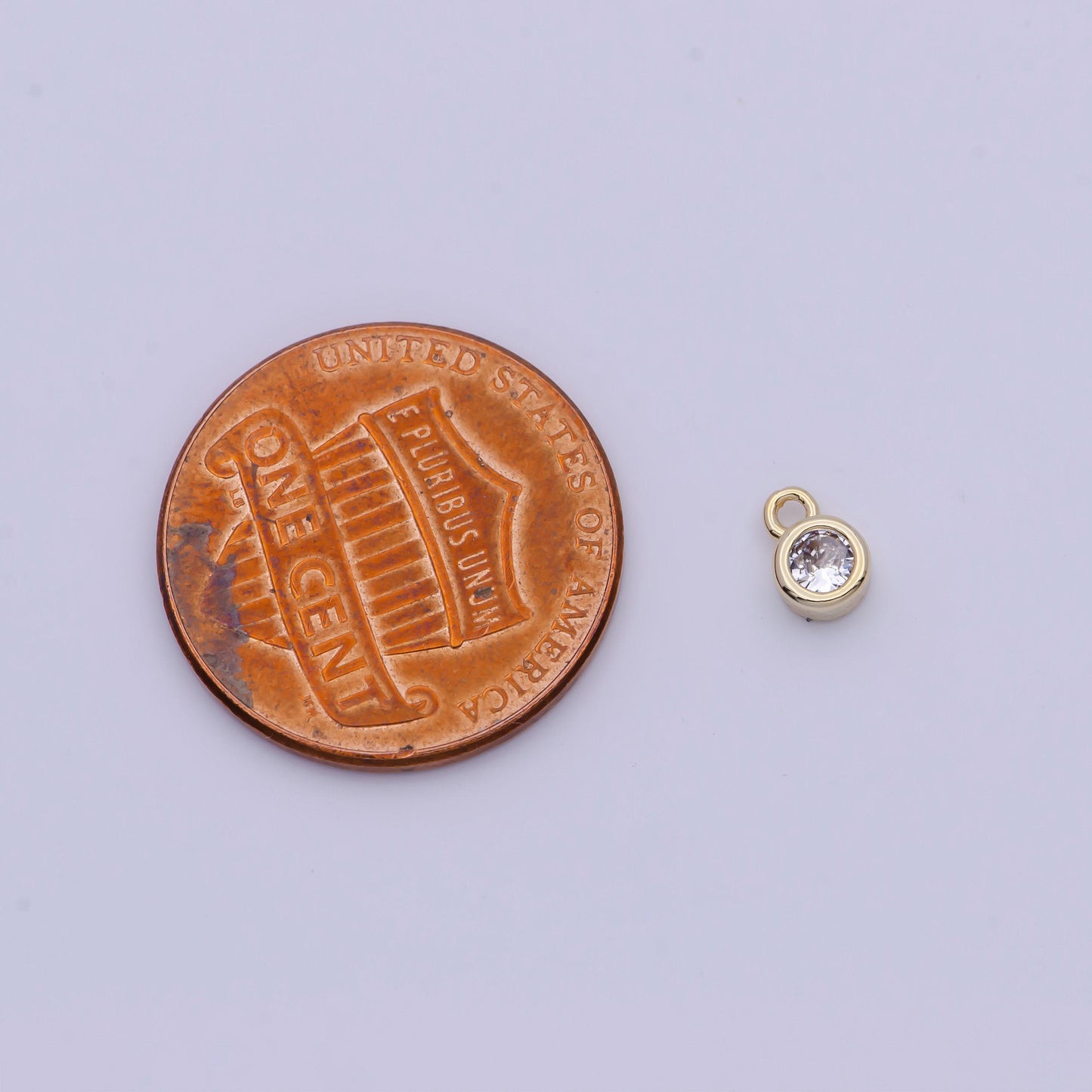 Mini round cz pendant, 16k gold plated tiny clear micro paved cubic zirconia circle charm | ag137
