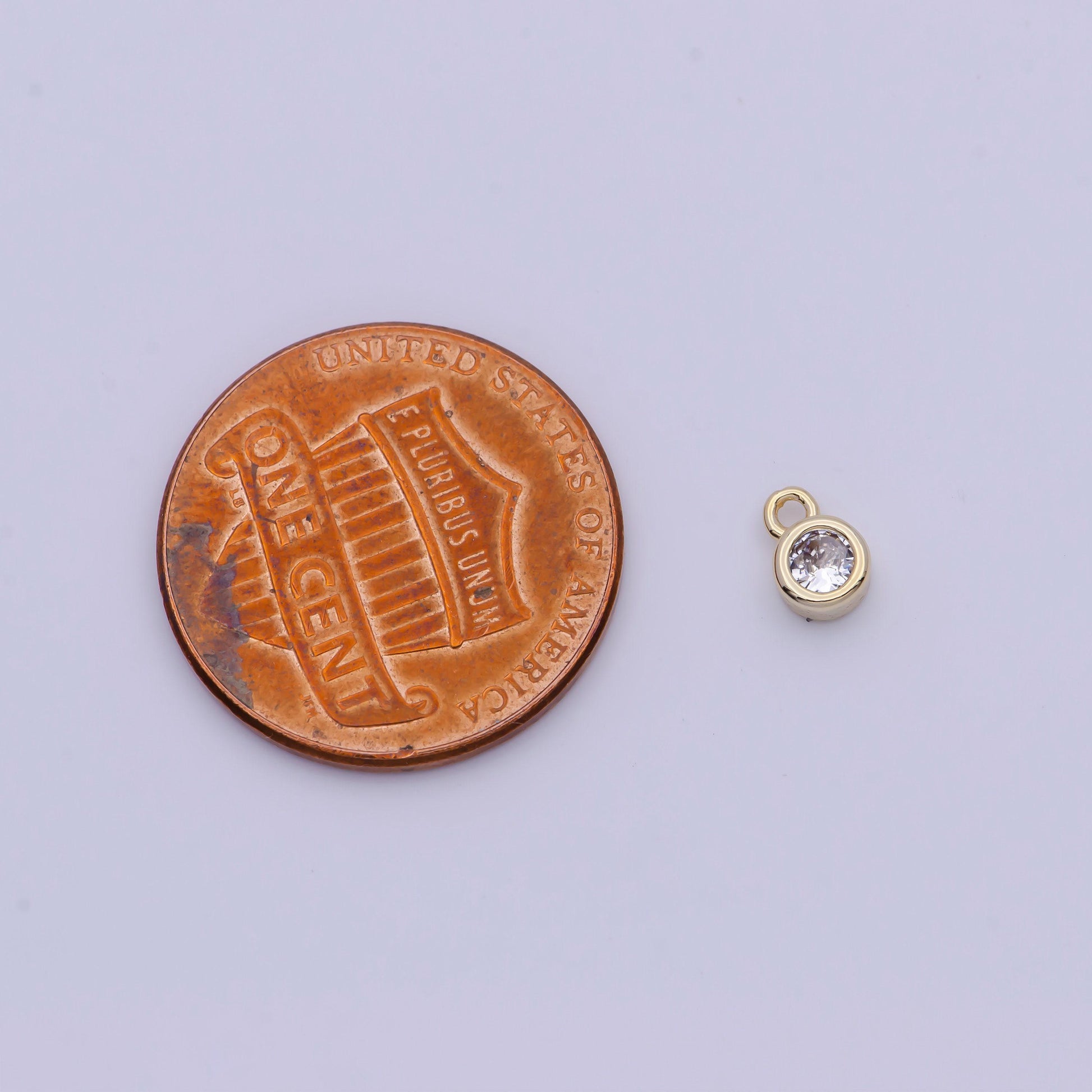 Mini round cz pendant, 16k gold plated tiny clear micro paved cubic zirconia circle charm | ag137