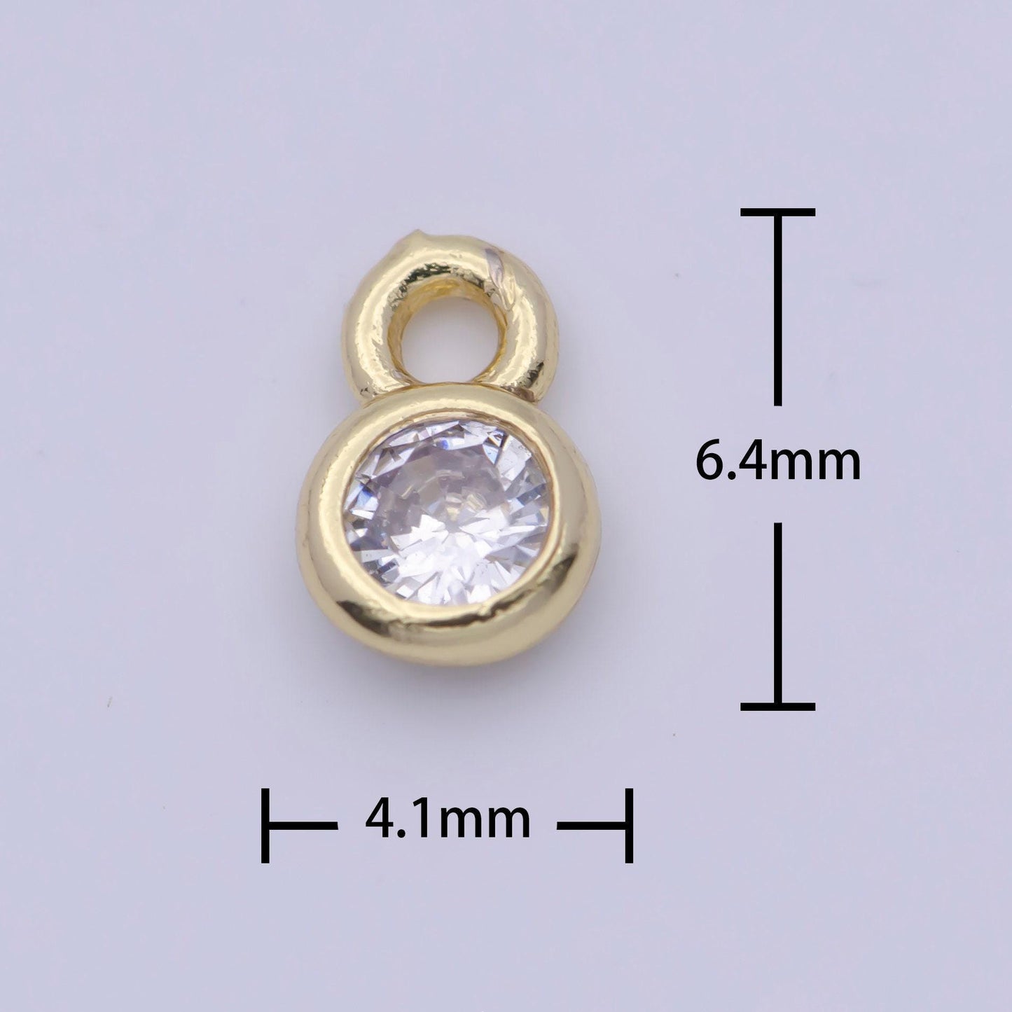 Mini chunky round cz pendant, 14k gold plated bold tiny clear micro paved cubic zirconia circle charm | ag139
