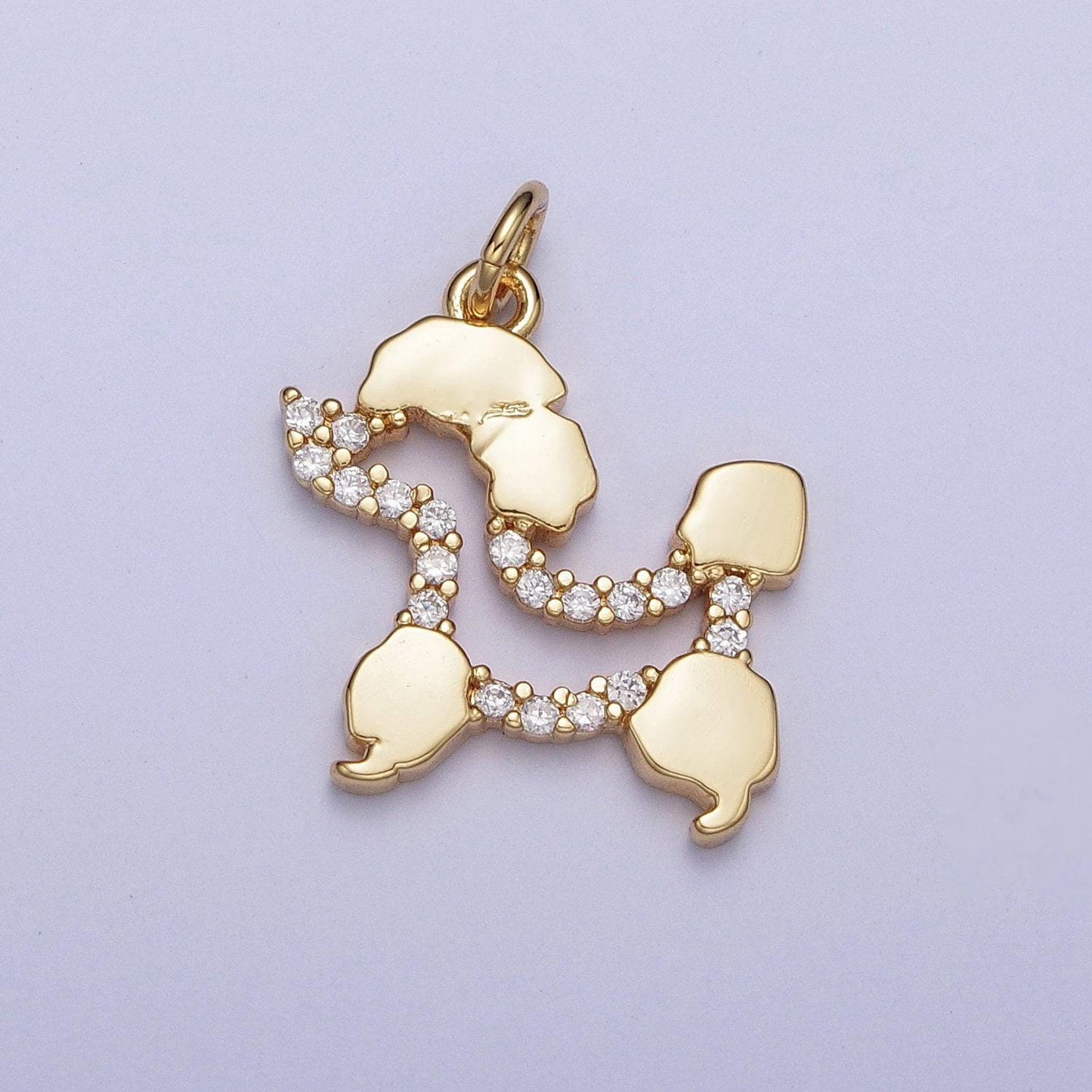 24k gold filled tiny poodle dog micro paved cubic zirconia outline charm for jewelry making ag134