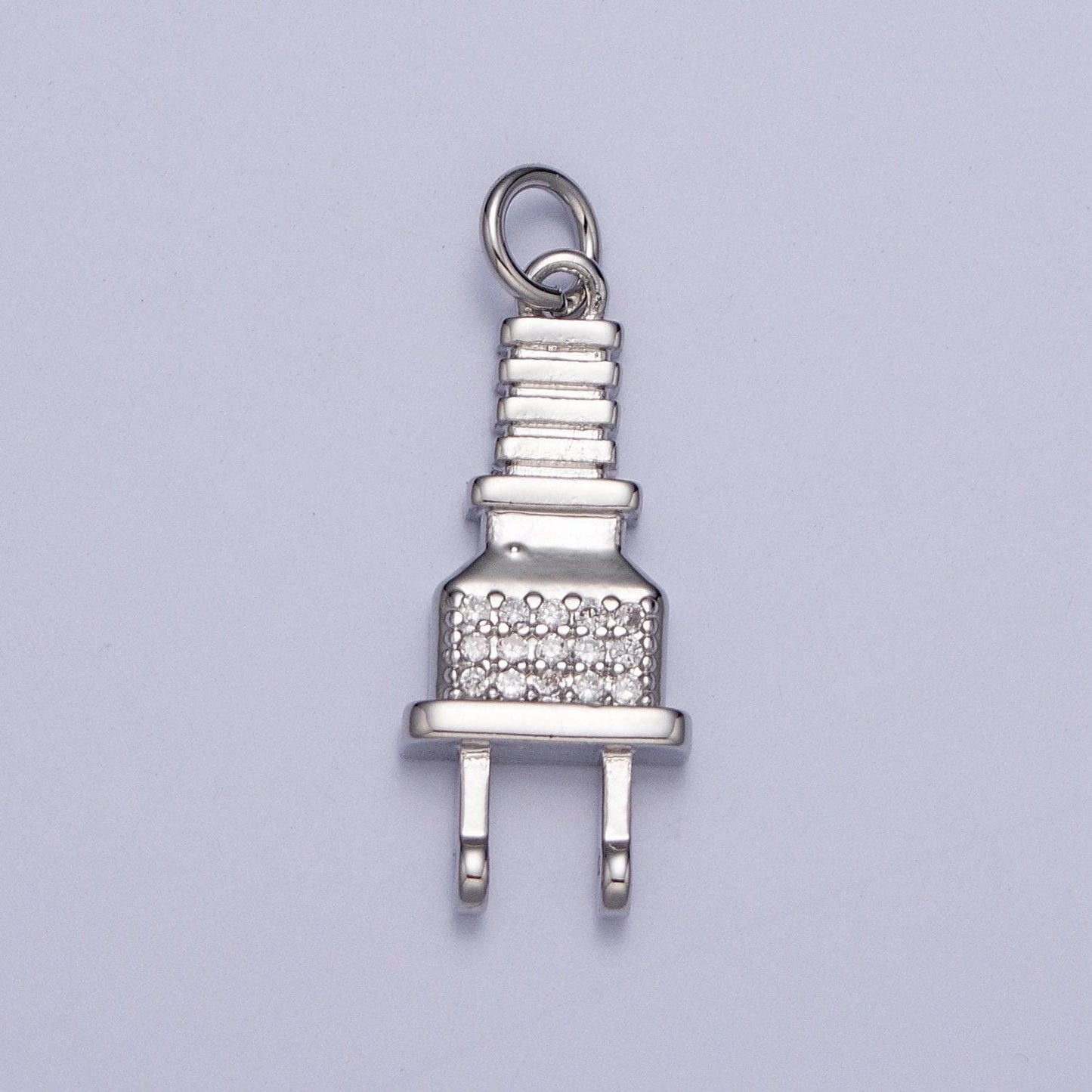 Micro cz paved power cord plug pendant, gold silver micro pave cubic zirconia cz stone electricity plug charm | ag131, ag132