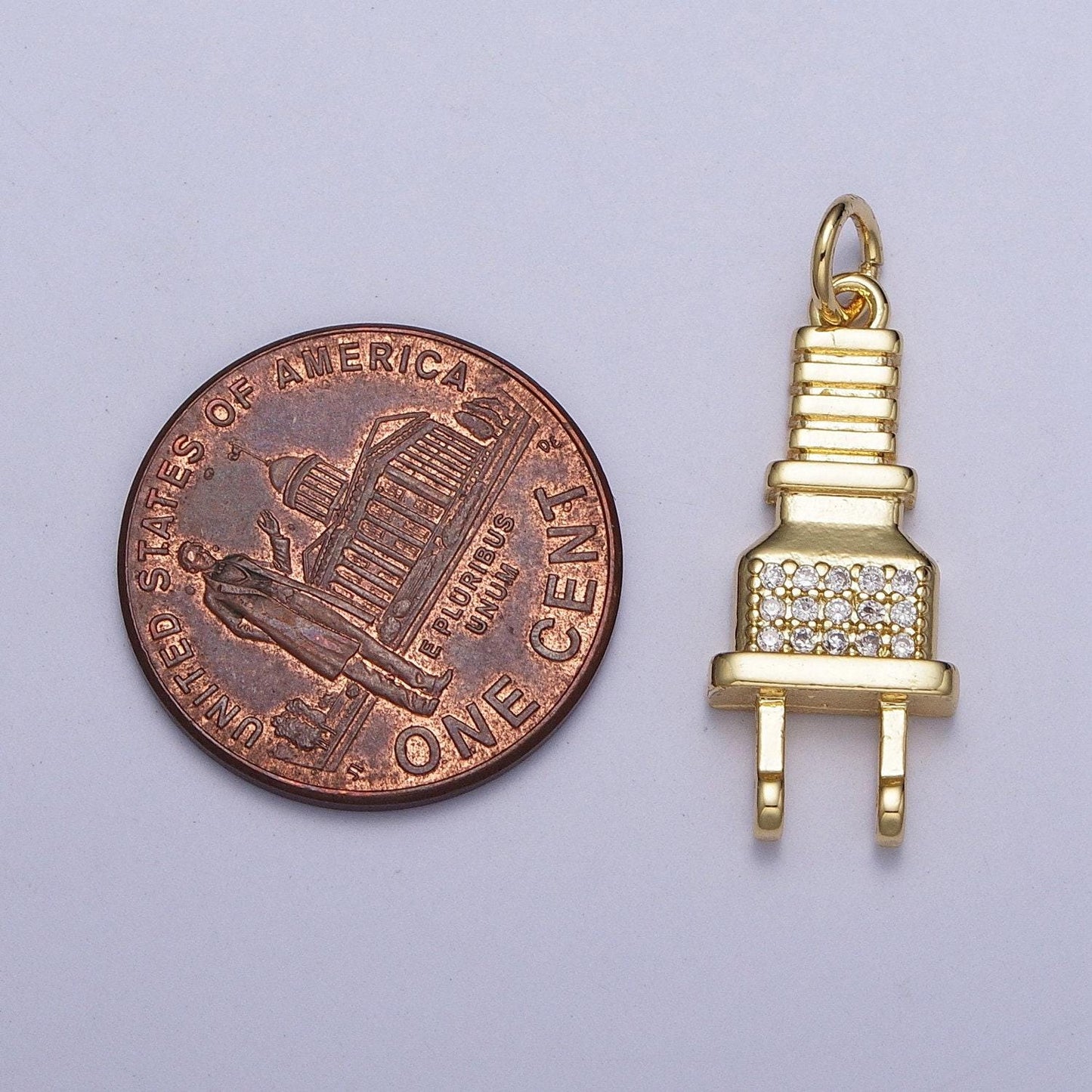 Micro cz paved power cord plug pendant, gold silver micro pave cubic zirconia cz stone electricity plug charm | ag131, ag132