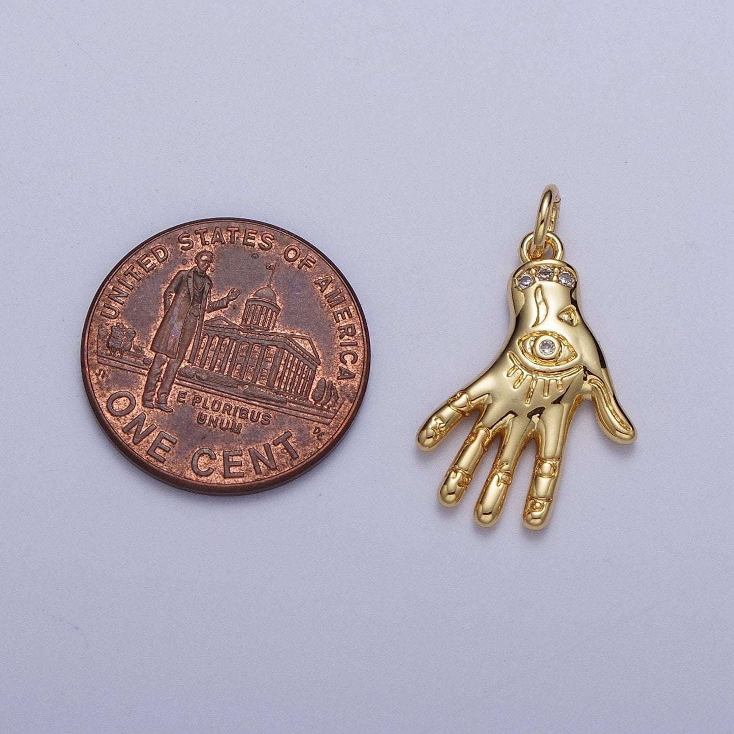 Gold open palm evil eye hand pendant, 24k gold plated micro pave cz evil eye of ra charm | ag125
