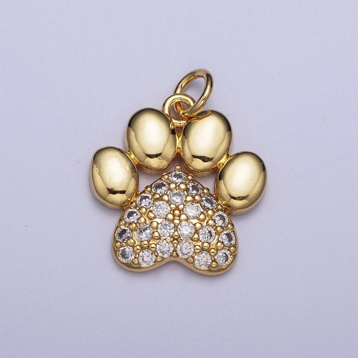 Pet paw print pendant, 24k gold plated dog cat bear animal paw prints with clear micro cz pave charm, cute pet animal paw print | ag116