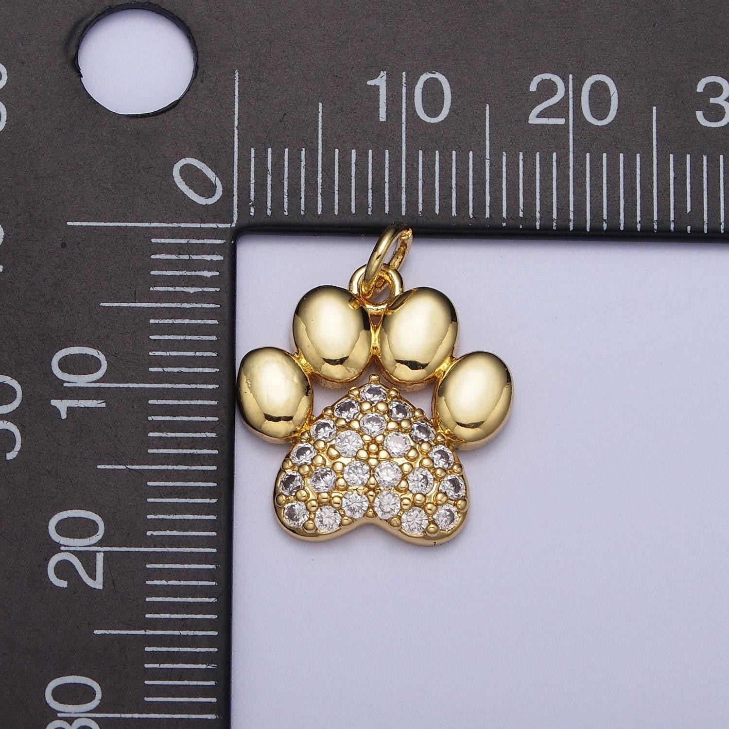 Pet paw print pendant, 24k gold plated dog cat bear animal paw prints with clear micro cz pave charm, cute pet animal paw print | ag116