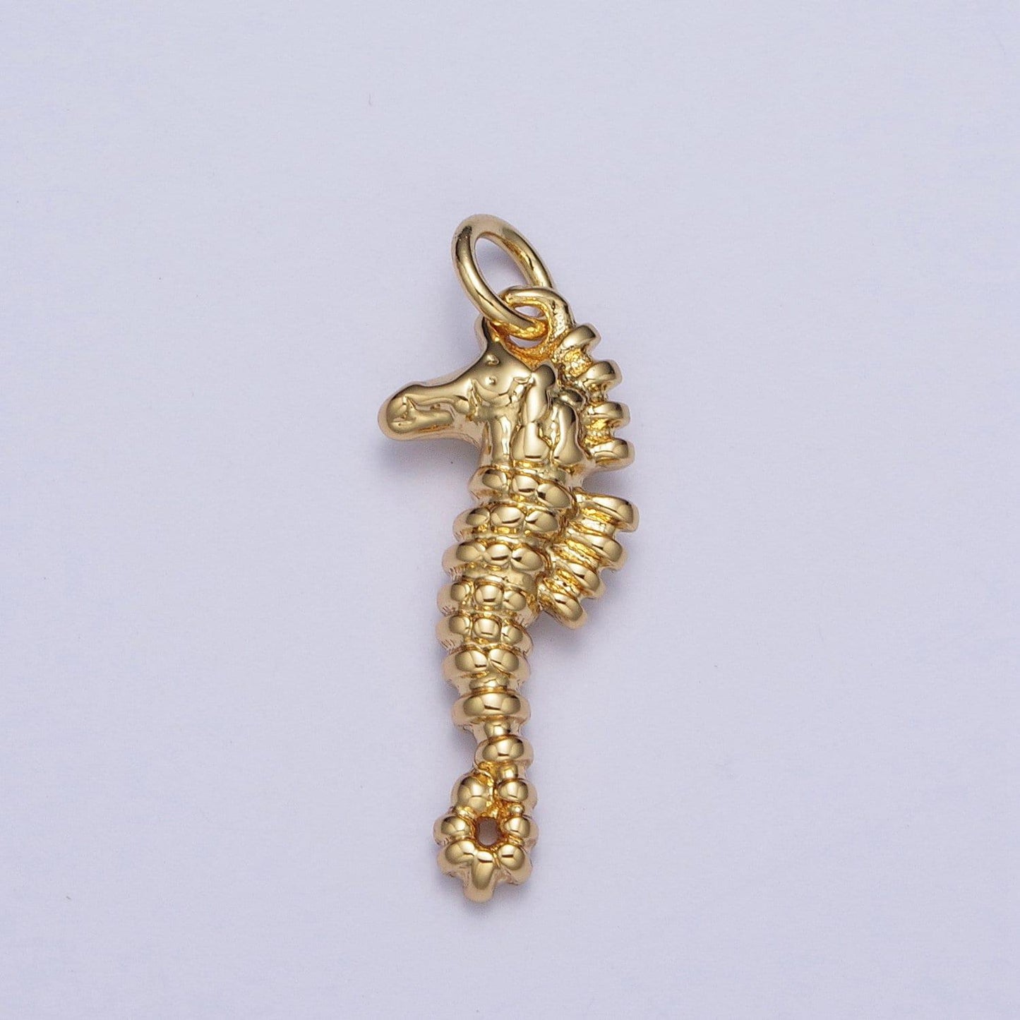 Gold minimalistic sea horse pendant, 24k gold plated striped seahorse charm, animal under the sea pendant | ag113