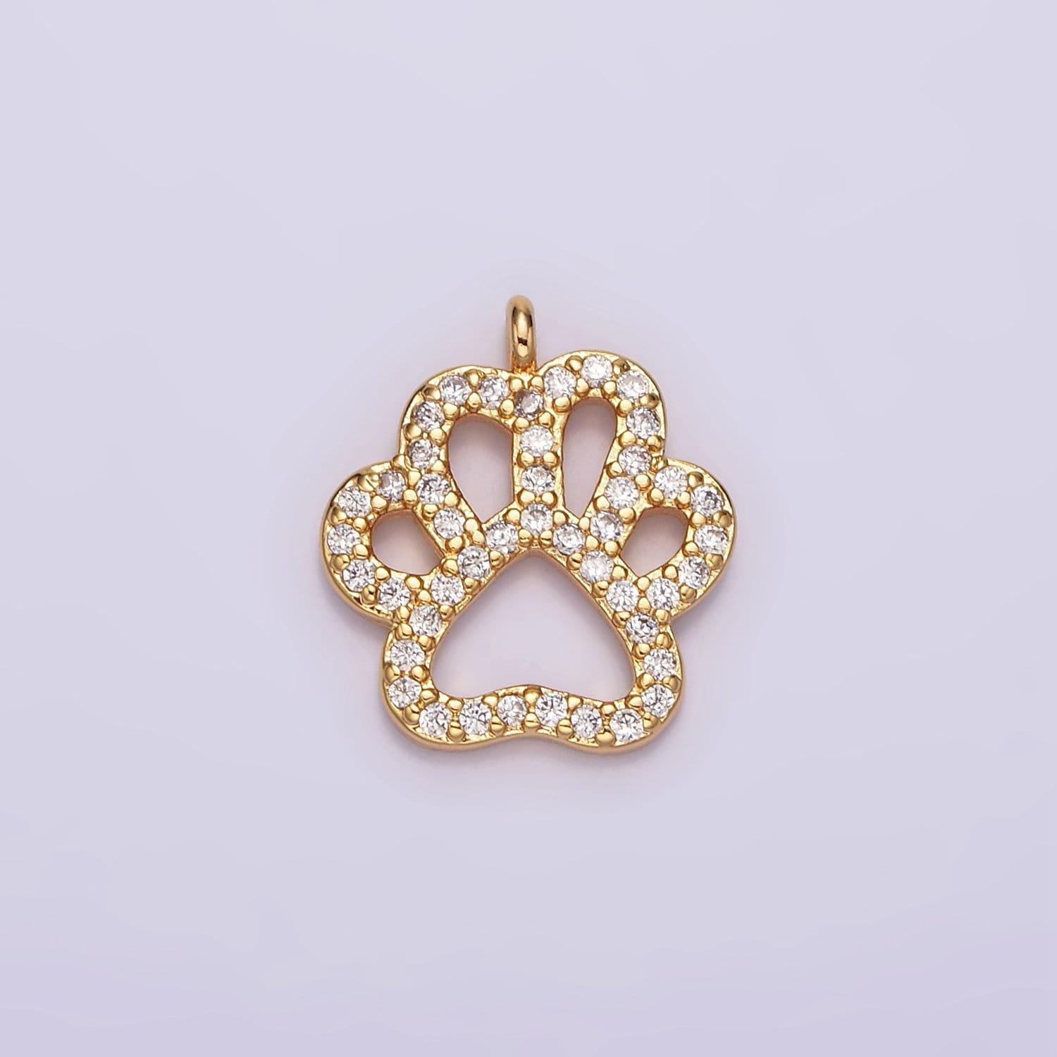 16k gold filled clear micro paved cz paw print pet animal open charm | ag100