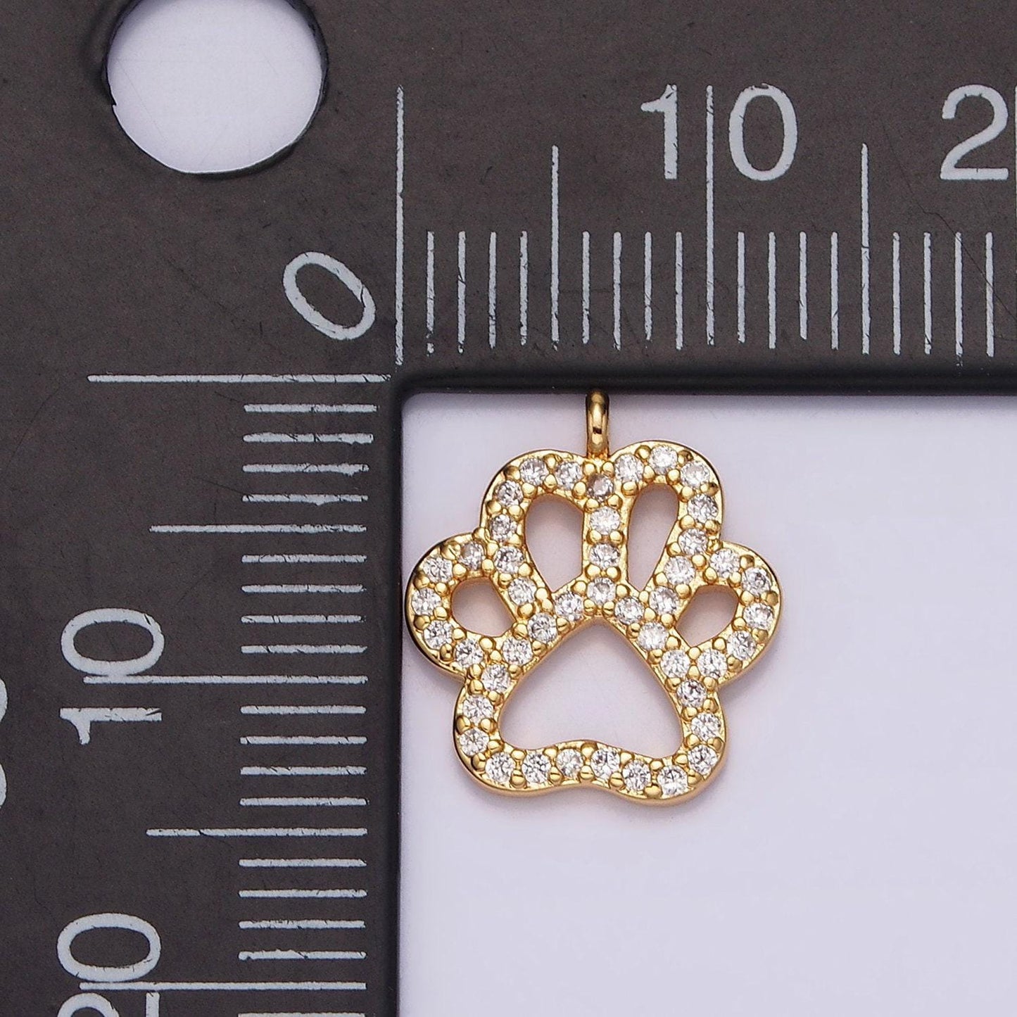 16k gold filled clear micro paved cz paw print pet animal open charm | ag100