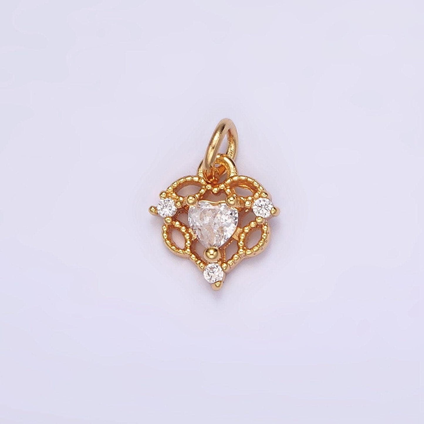 16k gold filled mini clear heart beaded open triple cz add-on charm | ag096