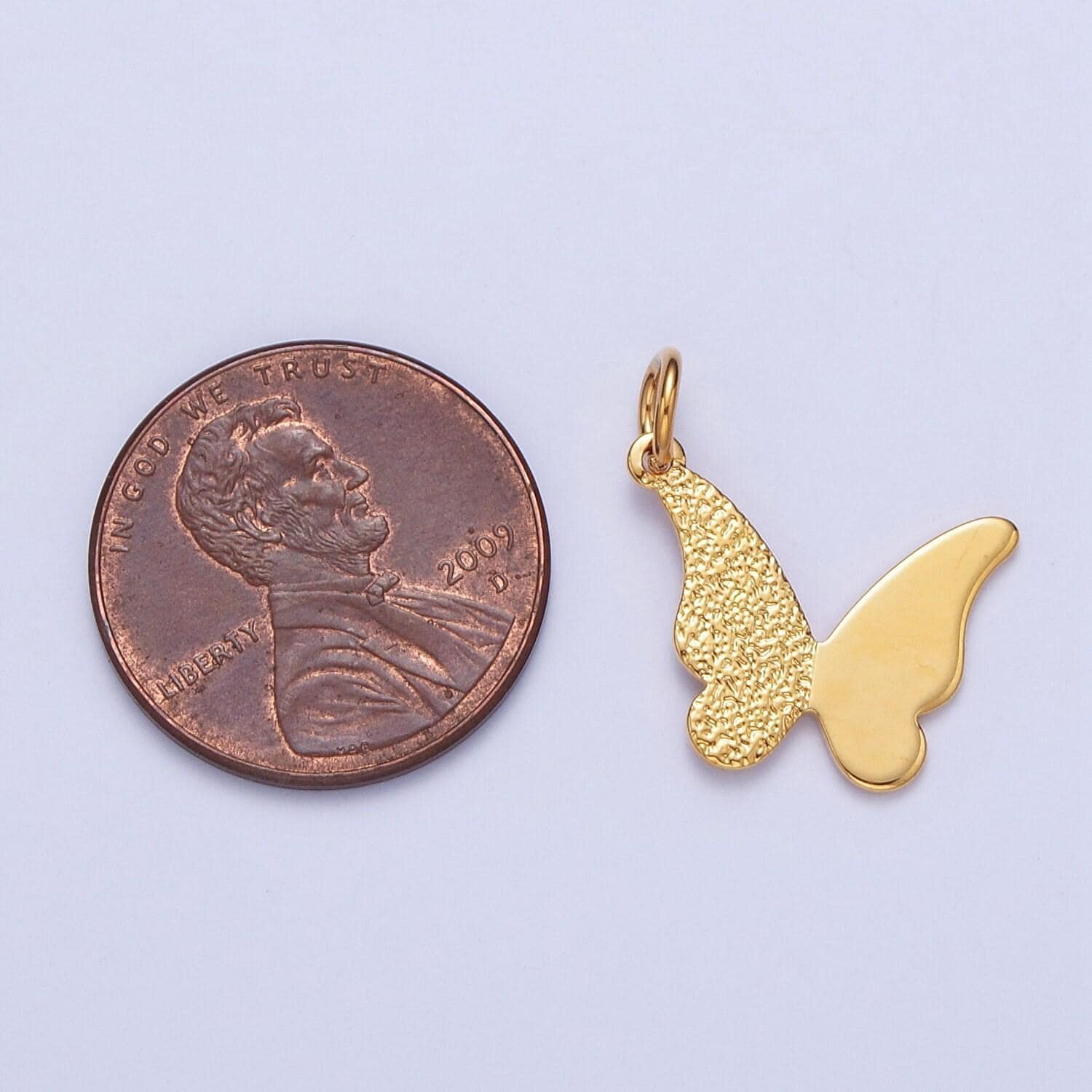 Dainty half-textured gold butterfly pendant, 24k gold filled studded half wings mariposa charm | ag-089