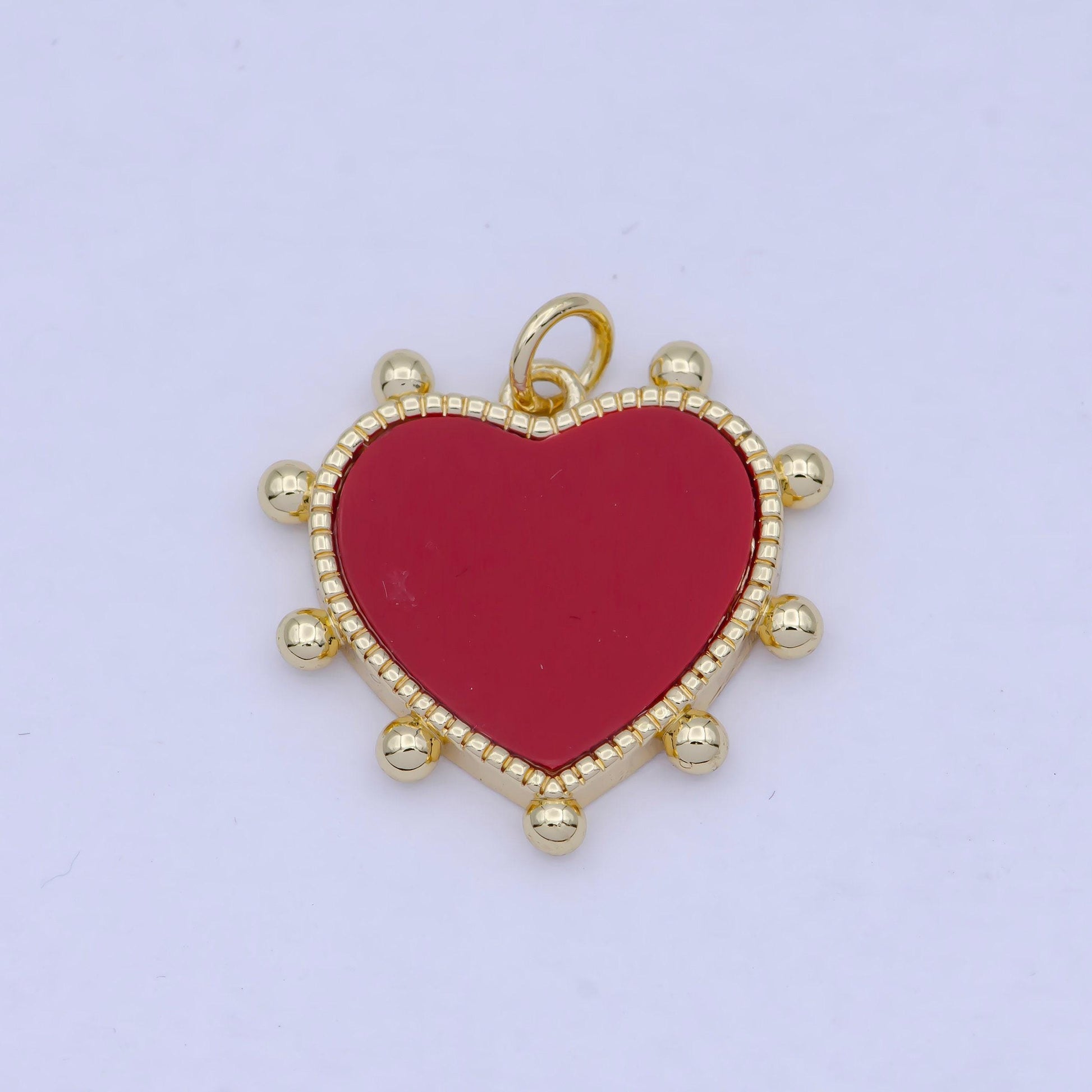Round red carnelian heart pendant, 24k gold filled beaded decorative edged red love heart charm | ag-084