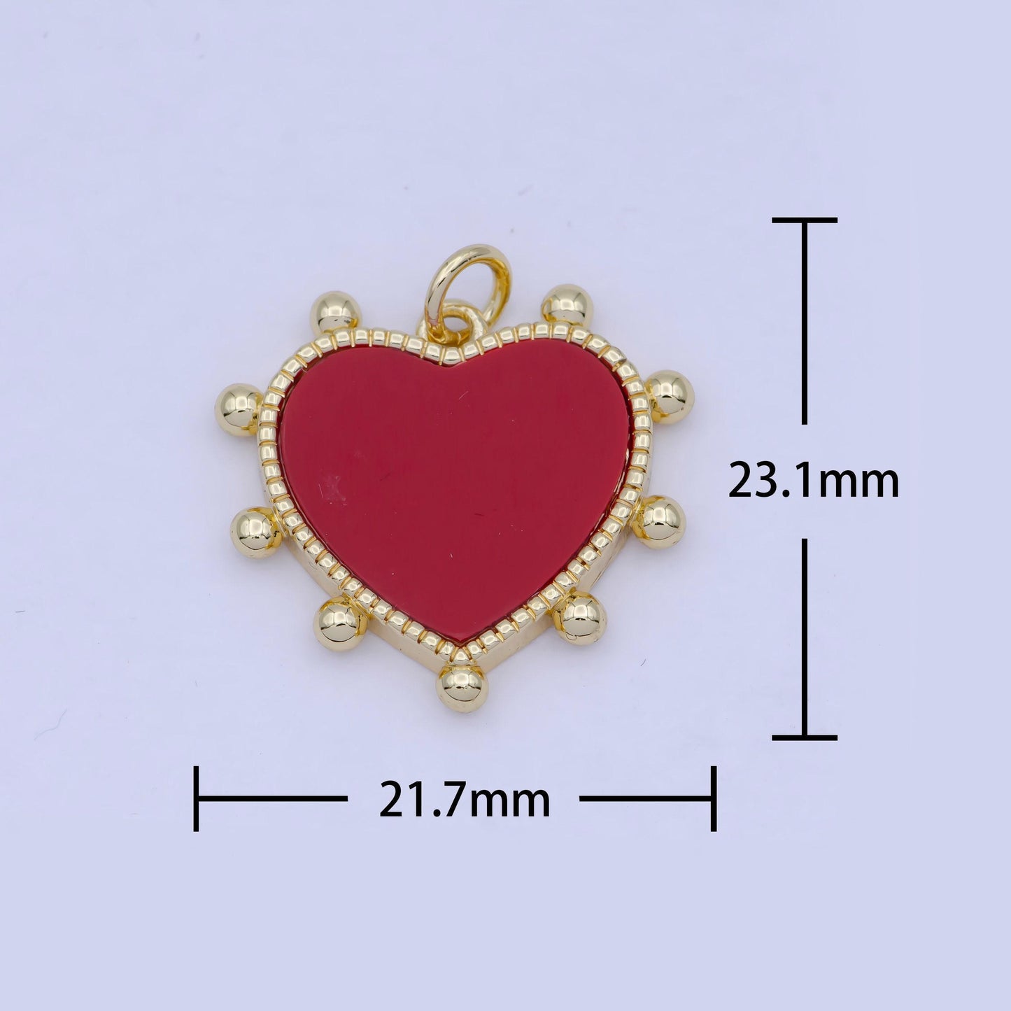 Round red carnelian heart pendant, 24k gold filled beaded decorative edged red love heart charm | ag-084