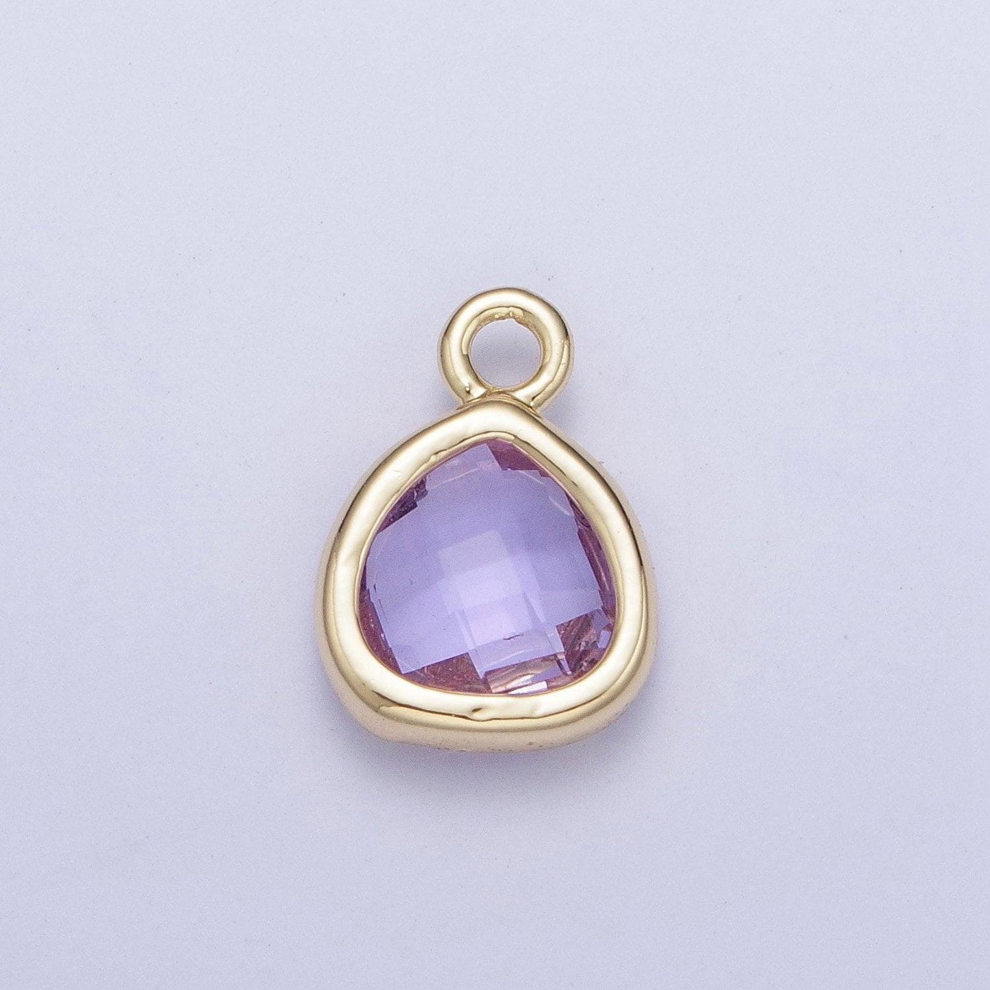 14k gold plated dainty soft lavender teardrop charm, teardrop cut clear pendant, gold charm for bracelet necklace jewelry | ag-075