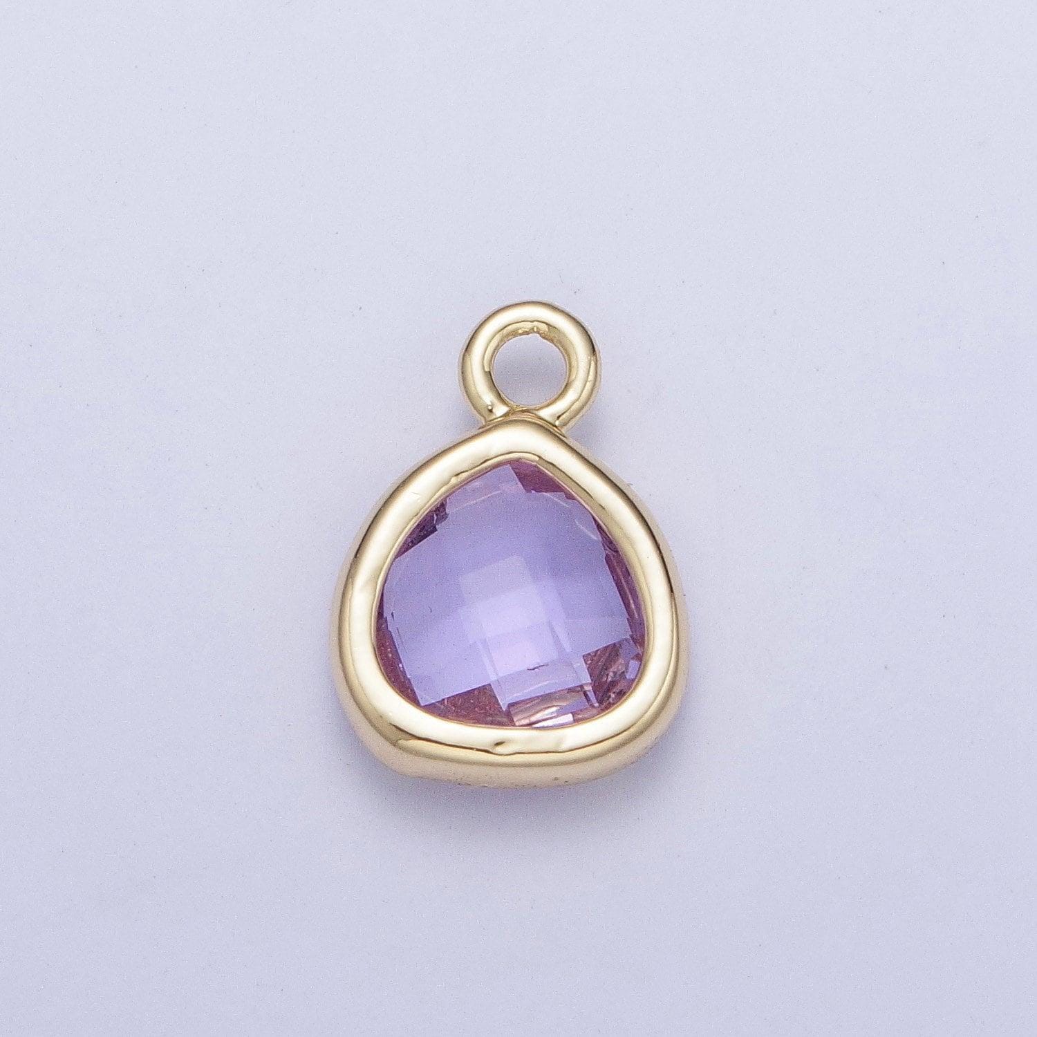 14k gold plated dainty soft lavender teardrop charm, teardrop cut clear pendant, gold charm for bracelet necklace jewelry | ag-075
