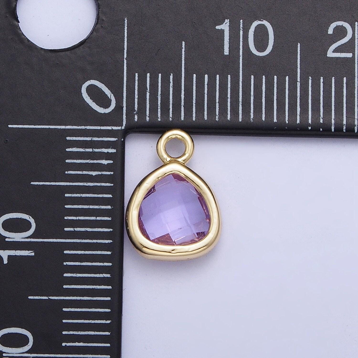 14k gold plated dainty soft lavender teardrop charm, teardrop cut clear pendant, gold charm for bracelet necklace jewelry | ag-075