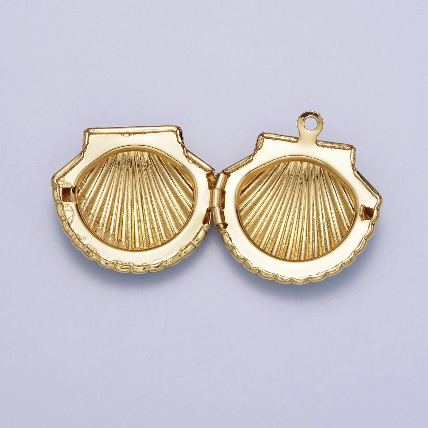 Dainty teal and magenta openable clam shell locket pendant, 24k gold plated enamel color seashell locket charm | ag028, ag029