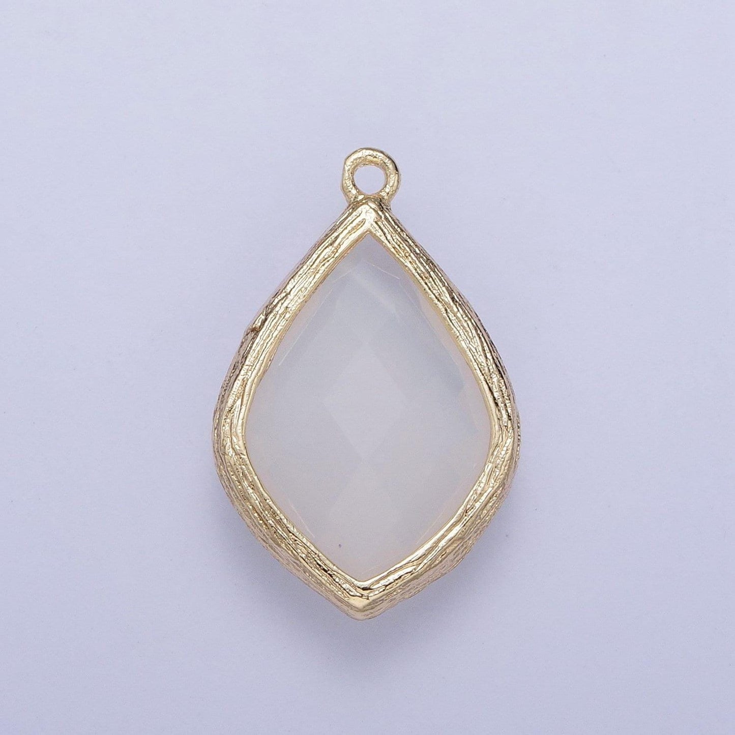 14k gold plated teardrop diamond peach milky white charm, cut clear pendant, gold charm for bracelet necklace jewelry | ag005, ag006