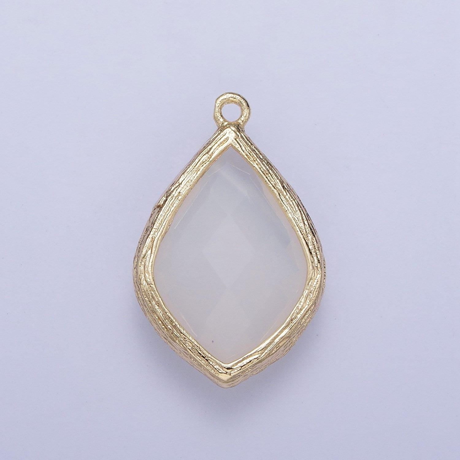 14k gold plated teardrop diamond peach milky white charm, cut clear pendant, gold charm for bracelet necklace jewelry | ag005, ag006