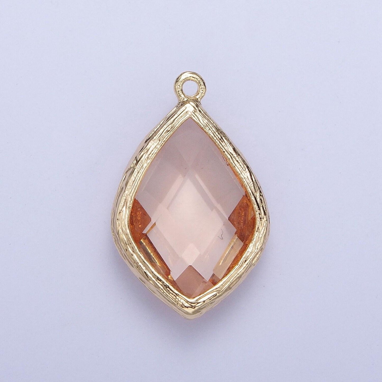 14k gold plated teardrop diamond peach milky white charm, cut clear pendant, gold charm for bracelet necklace jewelry | ag005, ag006