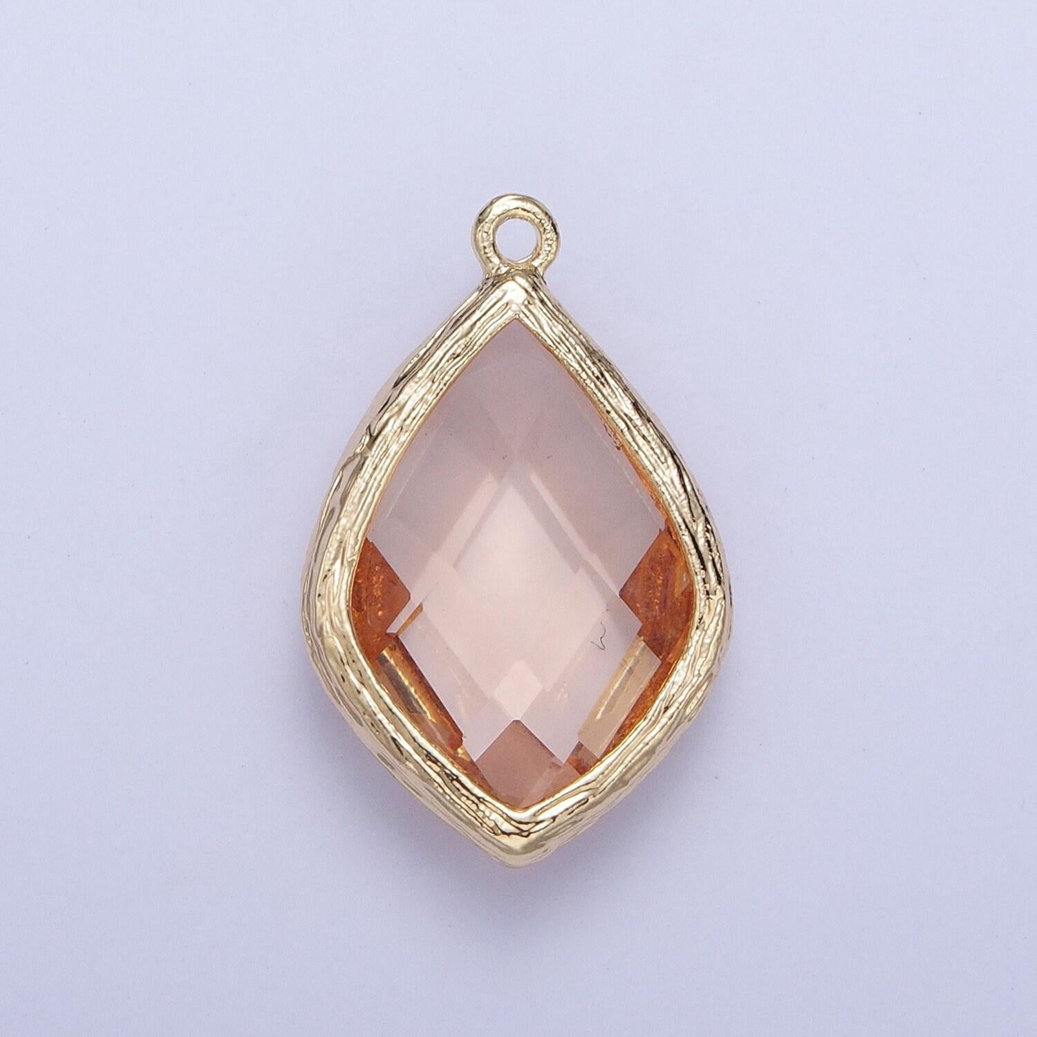 14k gold plated teardrop diamond peach milky white charm, cut clear pendant, gold charm for bracelet necklace jewelry | ag005, ag006