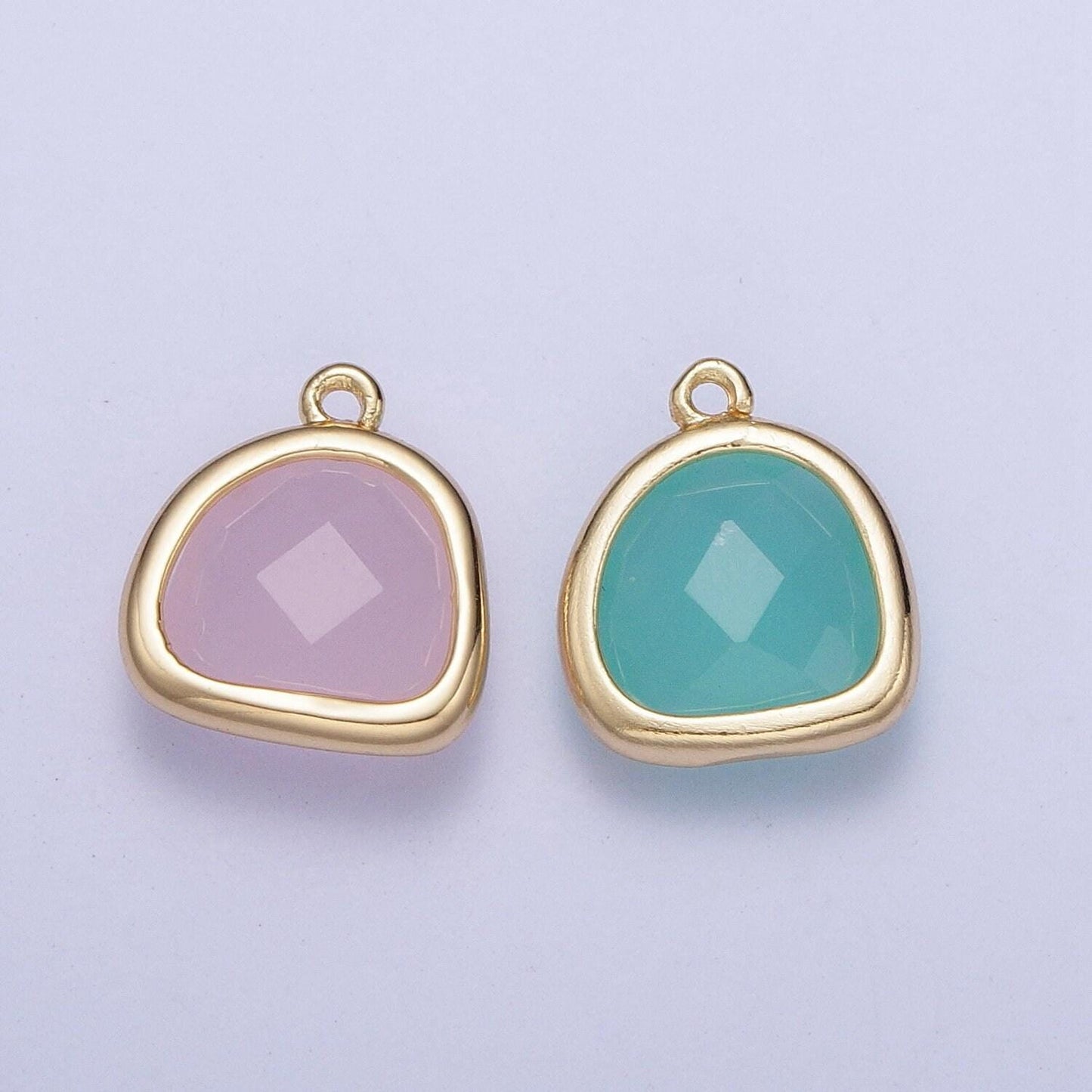 14k gold dainty abstract semi-circle backpack-shaped pendant, baby blue pink micro pave cz stone charms for jewelry findings ag-003, ag-004