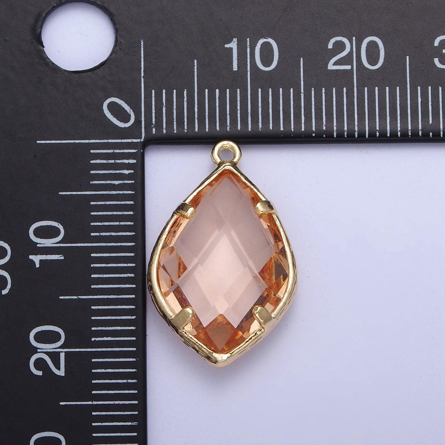 14k gold plated teardrop diamond peach milky white charm, cut clear pendant, gold charm for bracelet necklace jewelry | ag005, ag006