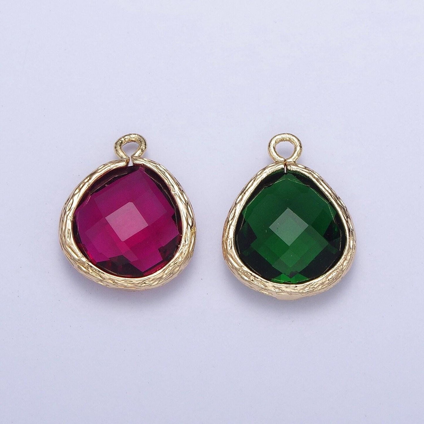 14k gold plated teardrop emerald green fuchsia charm, teardrop cut clear pendant, gold charm for bracelet necklace jewelry | ag001, ag002