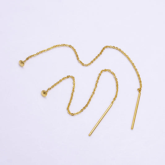 Dainty ear thread earrings 24k gold filled 3.5 inches cable rolo link chain long threader earring making supply | ae821