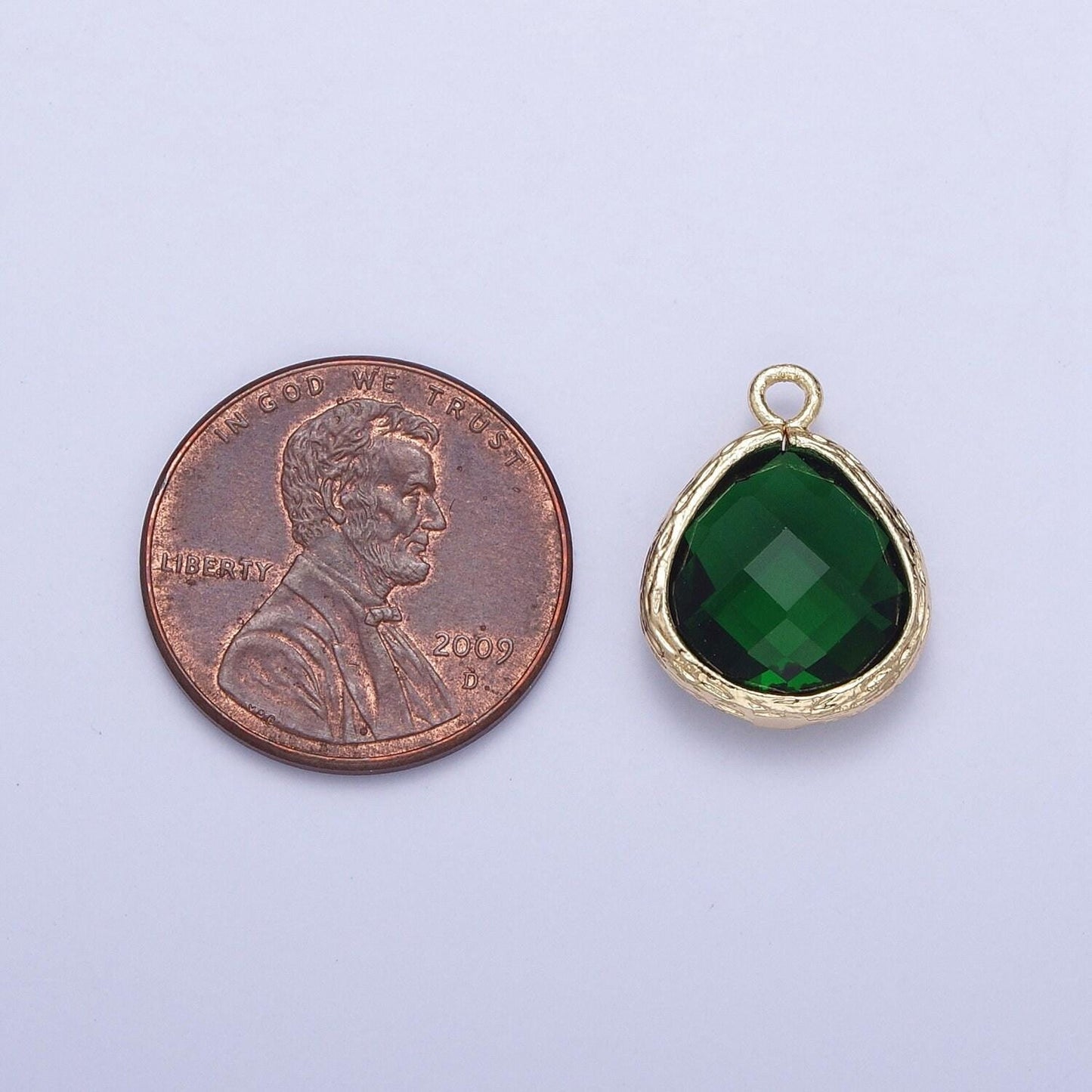 14k gold plated teardrop emerald green fuchsia charm, teardrop cut clear pendant, gold charm for bracelet necklace jewelry | ag001, ag002