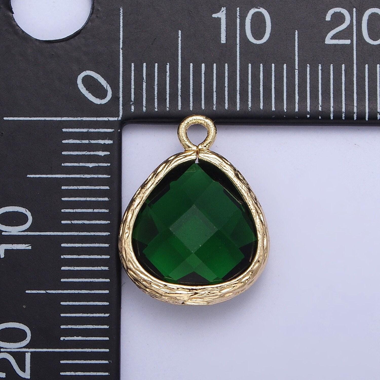 14k gold plated teardrop emerald green fuchsia charm, teardrop cut clear pendant, gold charm for bracelet necklace jewelry | ag001, ag002