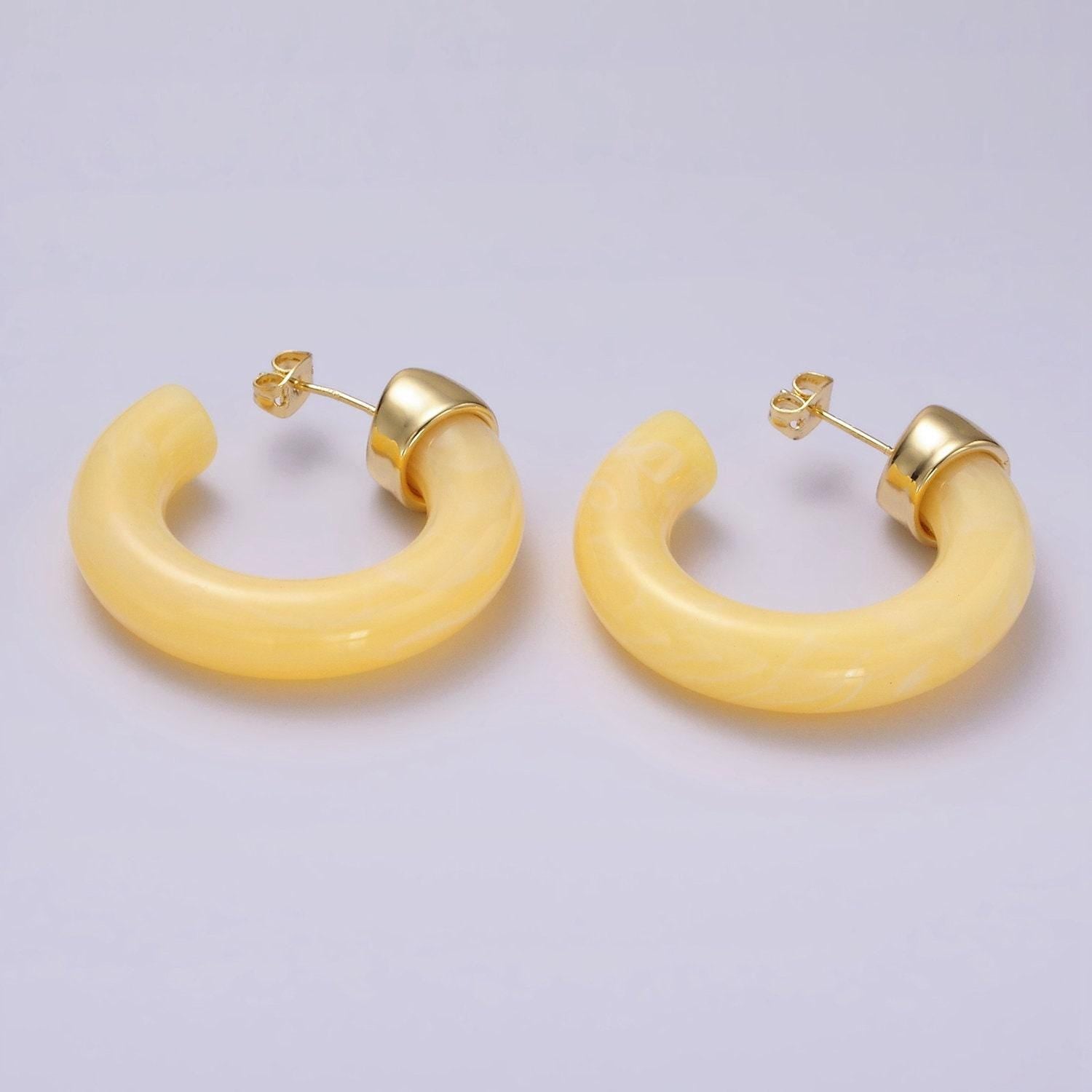 Neon marble acrylic resin geometric earrings hoop for women chunky c shaped hoops earrings trendy earring gift idea ae-189