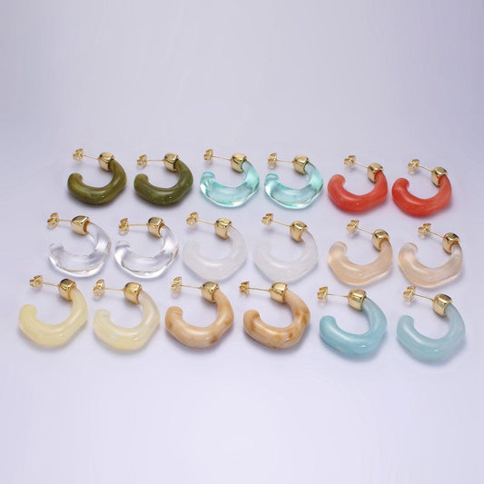 Pink acrylic resin geometric earrings u-shaped hoop earrings for women chunky irregular hoops earrings trendy earring gift idea ae-165