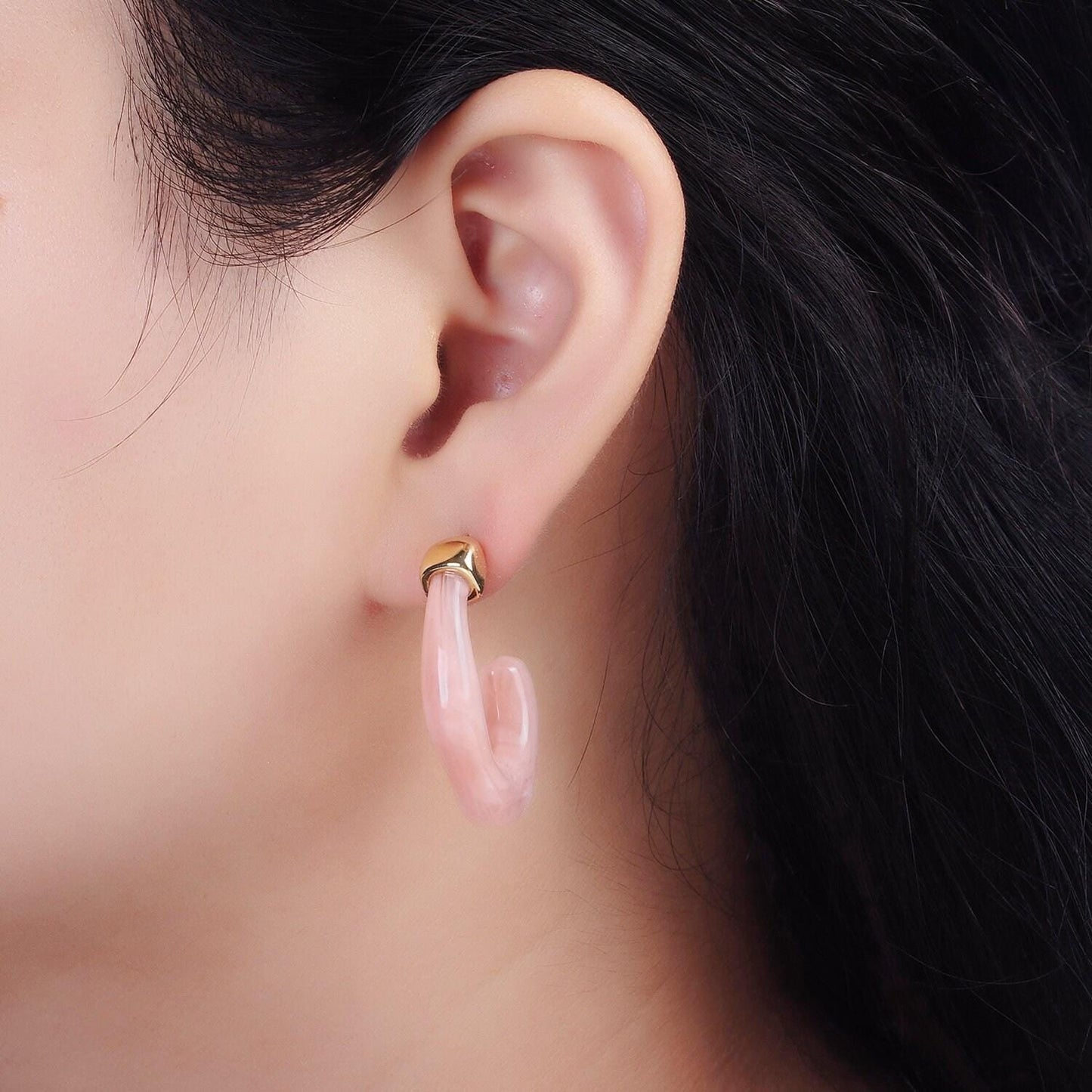 Pink acrylic resin geometric earrings u-shaped hoop earrings for women chunky irregular hoops earrings trendy earring gift idea ae-165