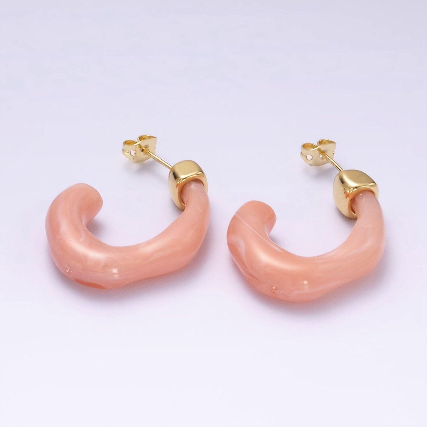 Pink acrylic resin geometric earrings u-shaped hoop earrings for women chunky irregular hoops earrings trendy earring gift idea ae-165