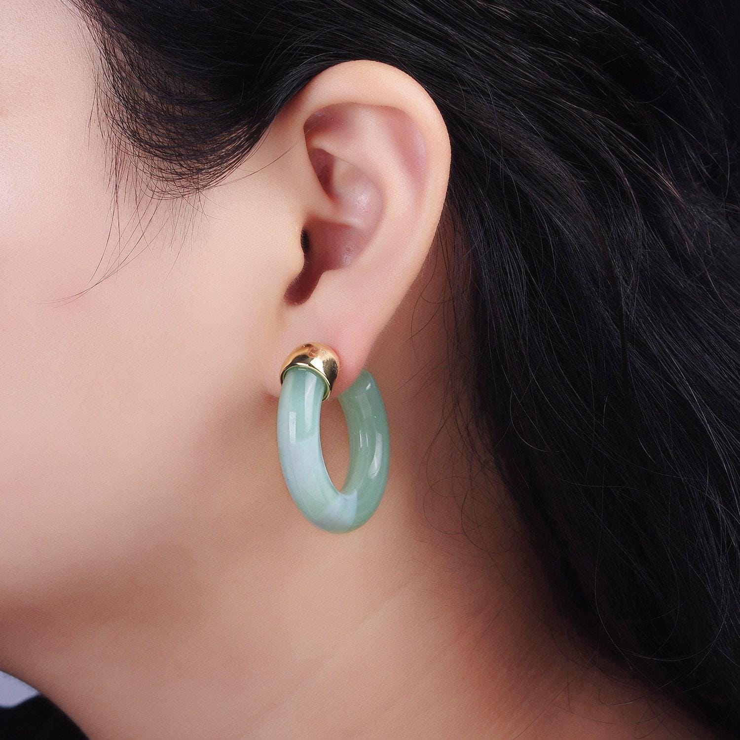 Neon marble acrylic resin geometric earrings hoop for women chunky c shaped hoops earrings trendy earring gift idea ae-189