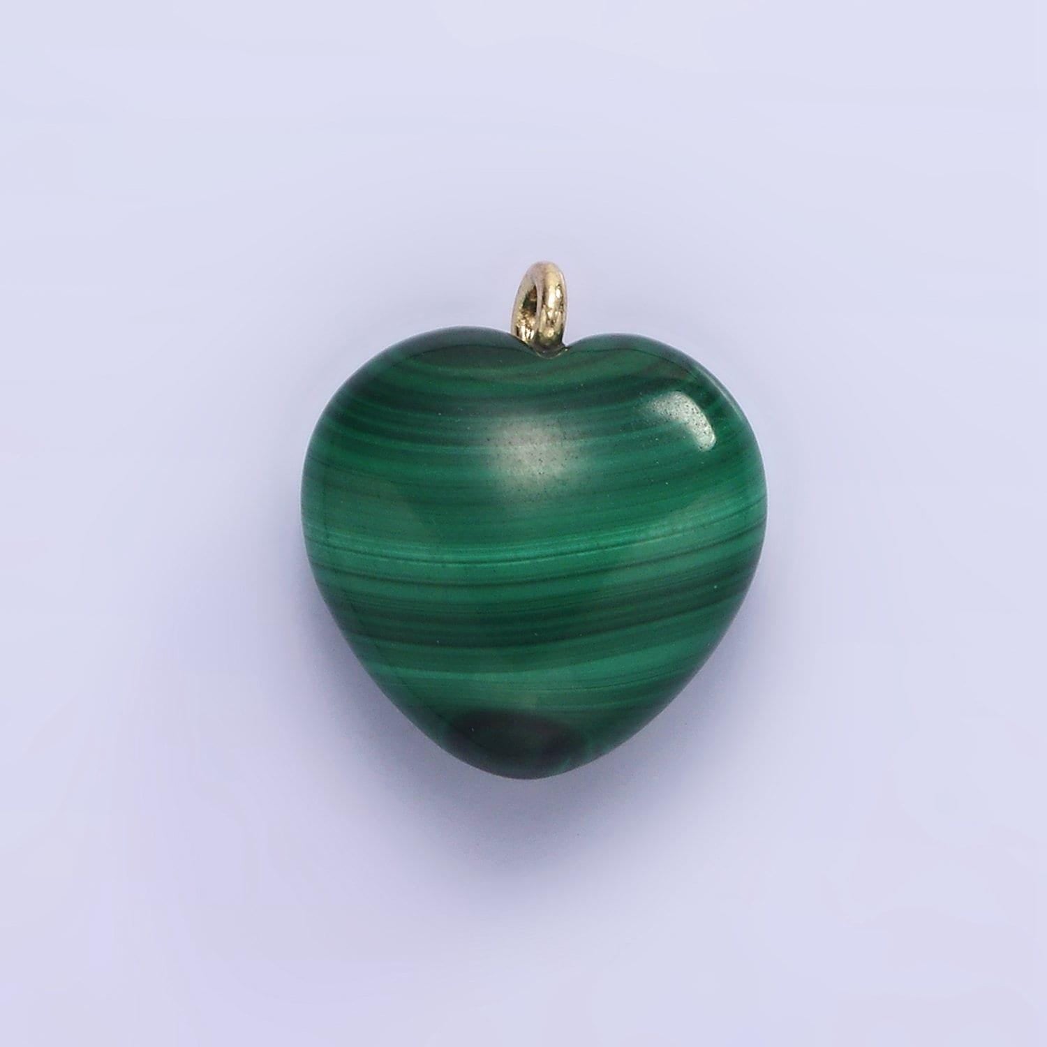 Genuine malachite charm puffy heart shape natural green malachite pendant, green dangle charm gemstone charm in 18k gold filled ac1368