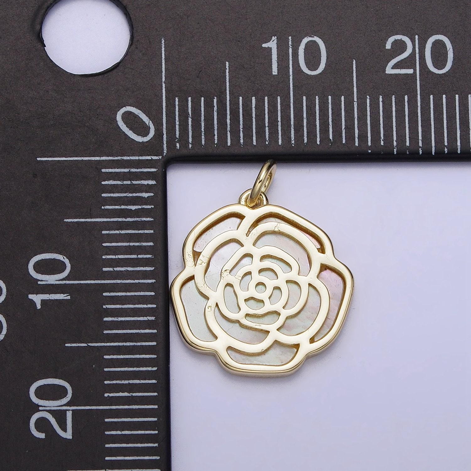 Dainty rose flower charm white mother of pearl floral charm necklace bracelet earring supplies ac1051