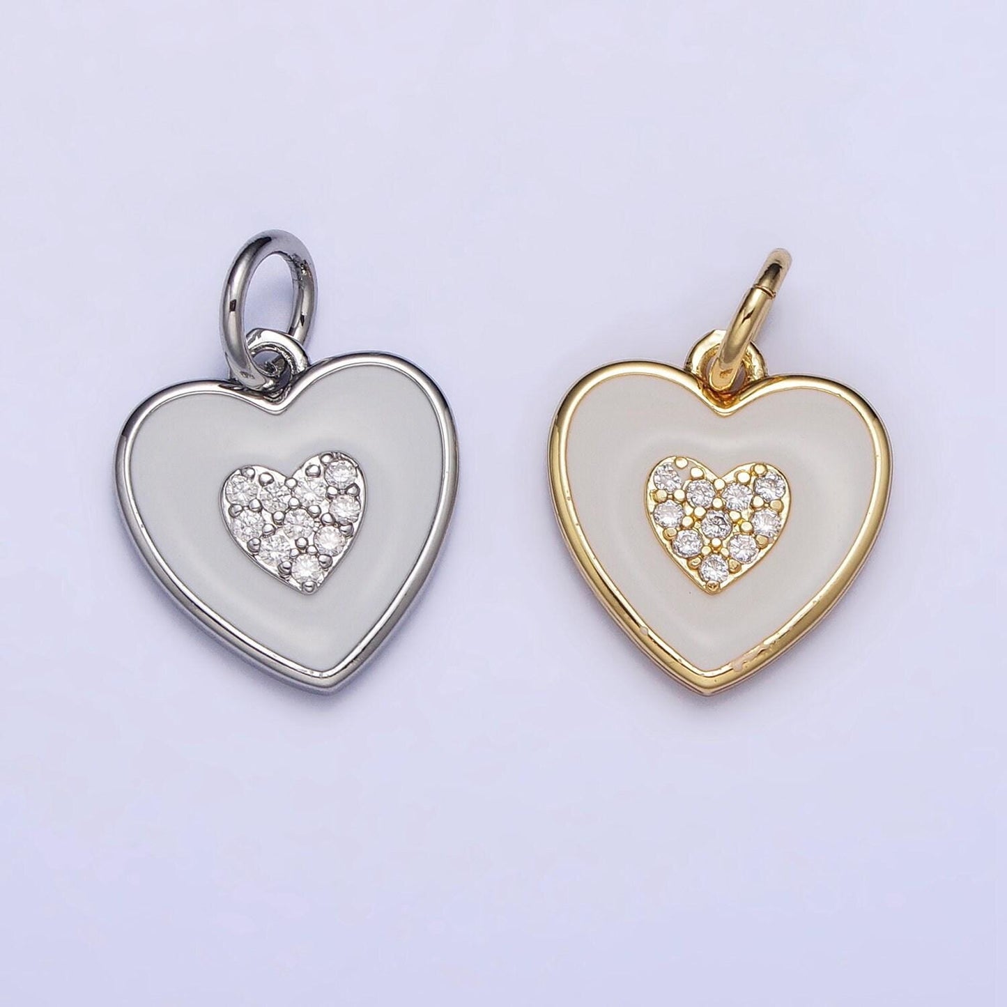 18k gold filled heart charm white enamel love for valentine jewelry making ac1021