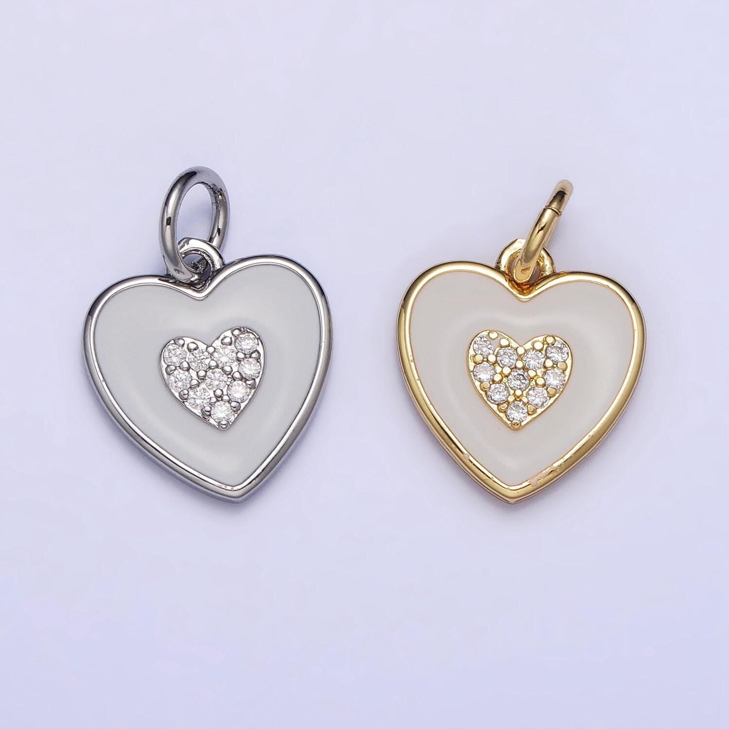 18k gold filled heart charm white enamel love for valentine jewelry making ac1021